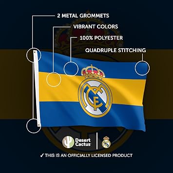 Desert Cactus Real Madrid CF Flag Los Blancos Madridistas Soccer 100% Polyester Indoor Outdoor 3x5 Feet Team Flags (Flag E)