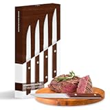 Steak Knives Set of 4 - Precision Serrated Blades for Effortless Dining - German Stainless Steel - Superior Cuts with Four Steak Knives - Comfortable&comma; Sleek Handles - Walnut