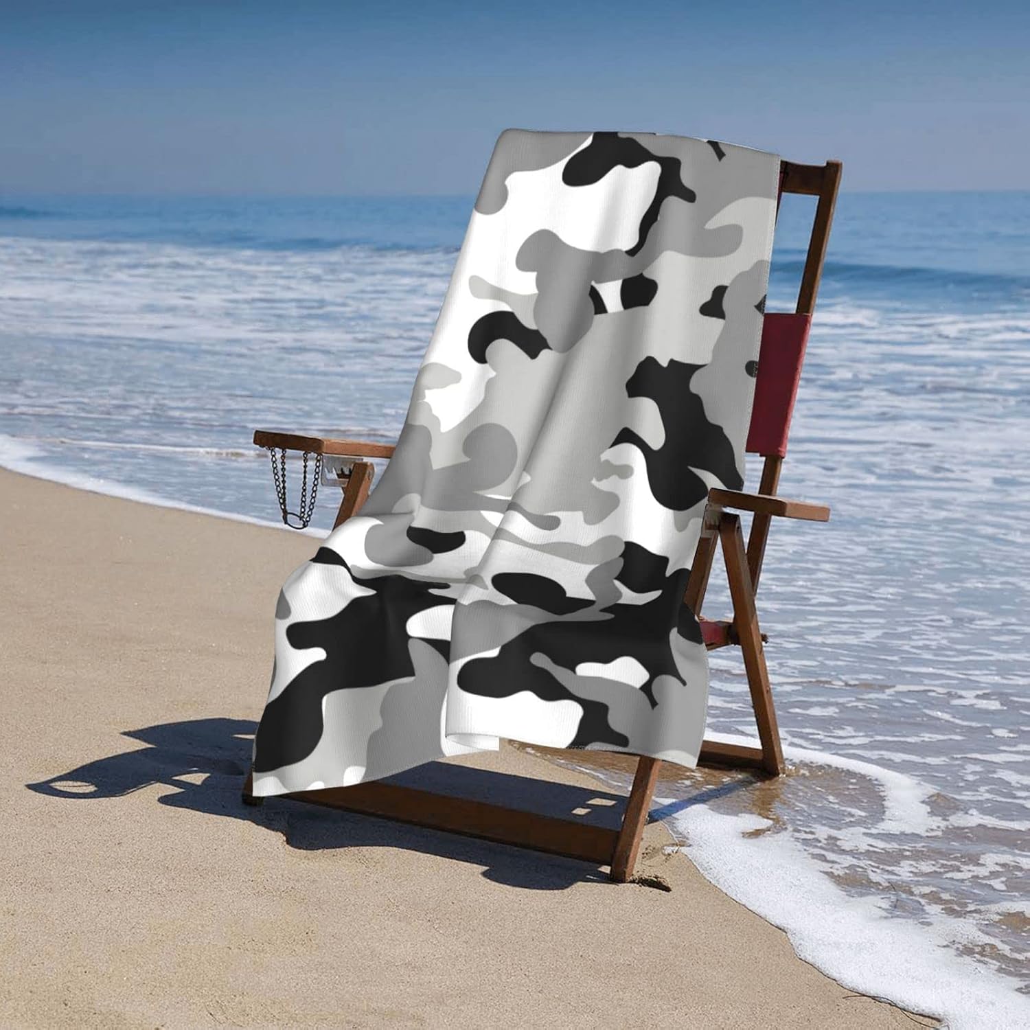Black & Grey Camo Beach Towels Oversized Soft High Absorbent Quick Dry Bath Towels Pool Towels Travel Beach Towels for Kids Adults