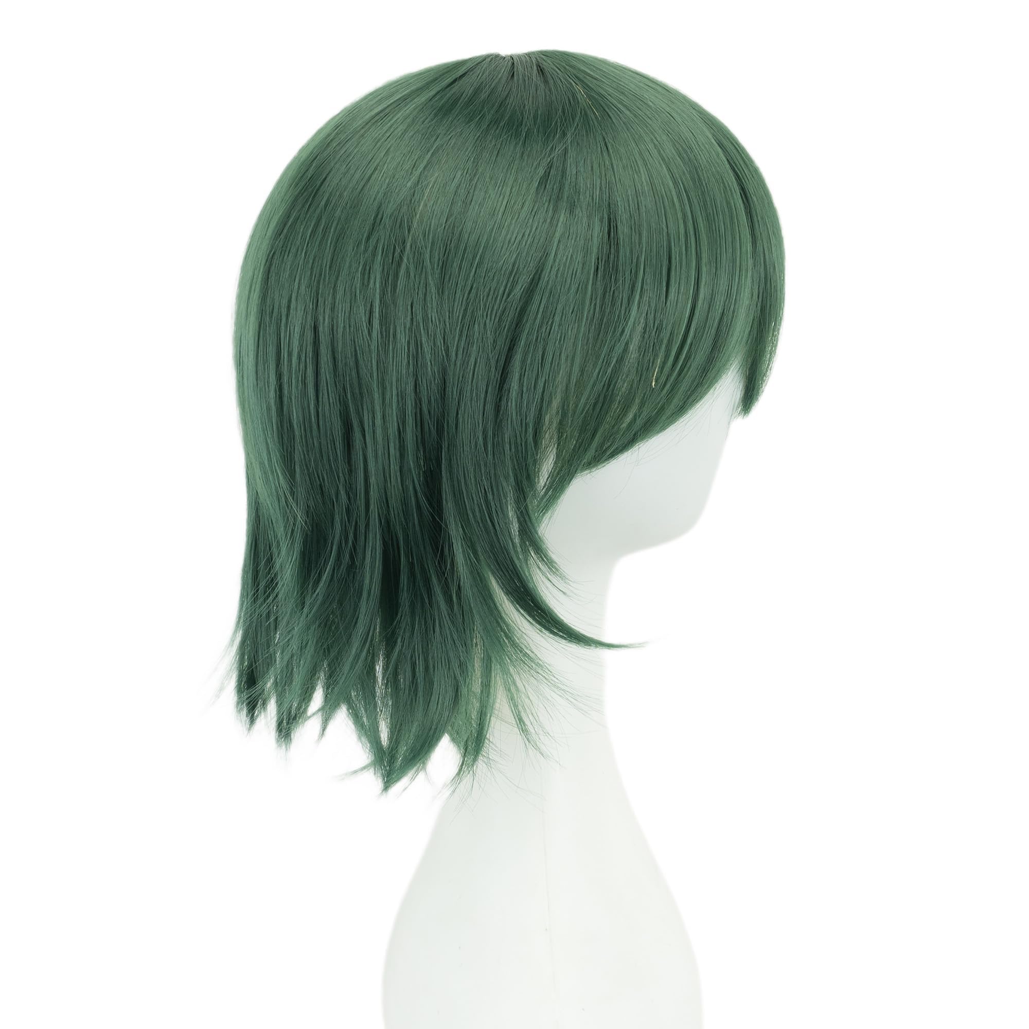 IMISSU Unisex Short Hair Party Wig with Bangs Halloween Costume Wigs (Dark Green) - Image 4