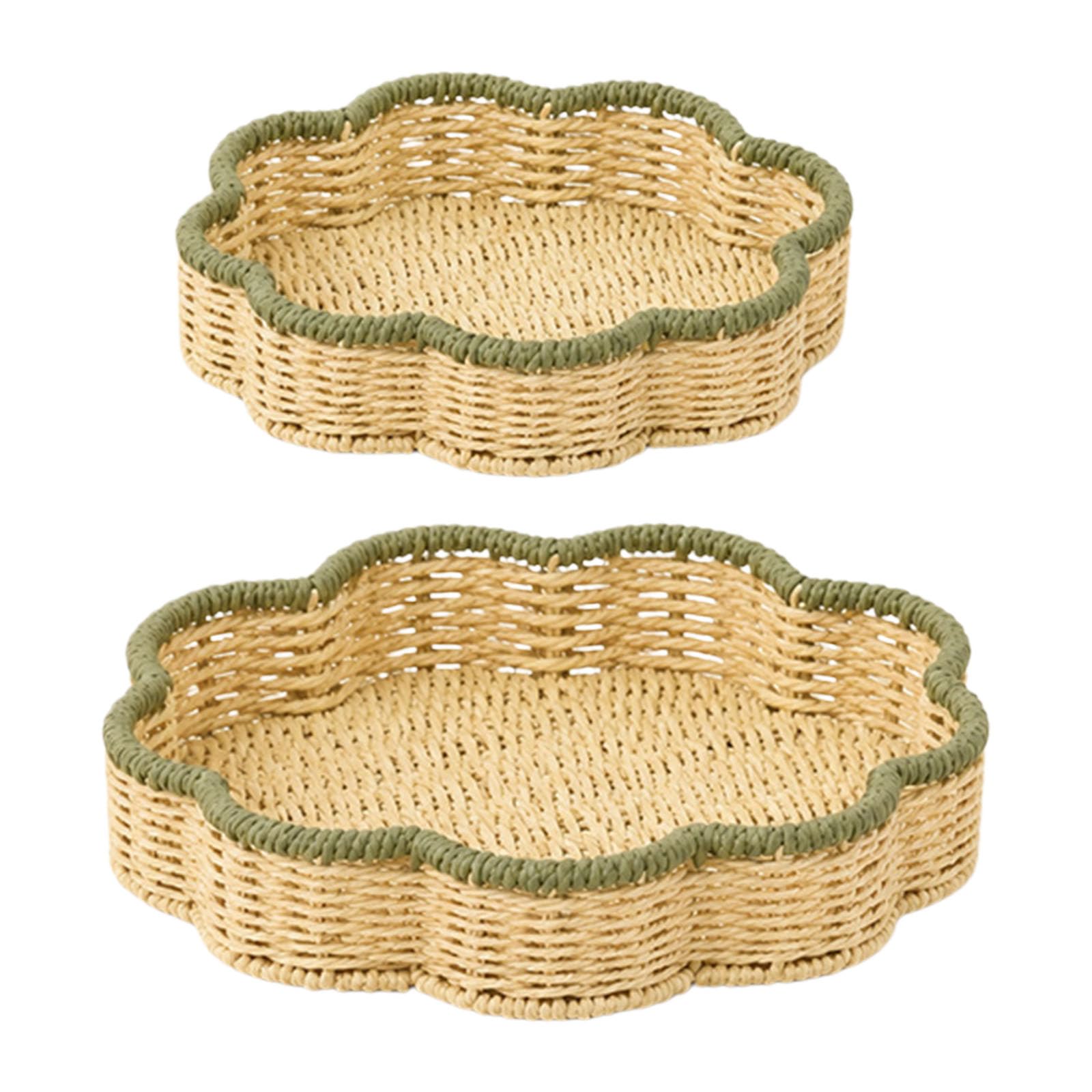 HENYGEN Handwoven Rattan Styles Storage Basket 2PCS Set for Living Room Organization and Snacks Tray Household Storage Solution Living Room Organizers