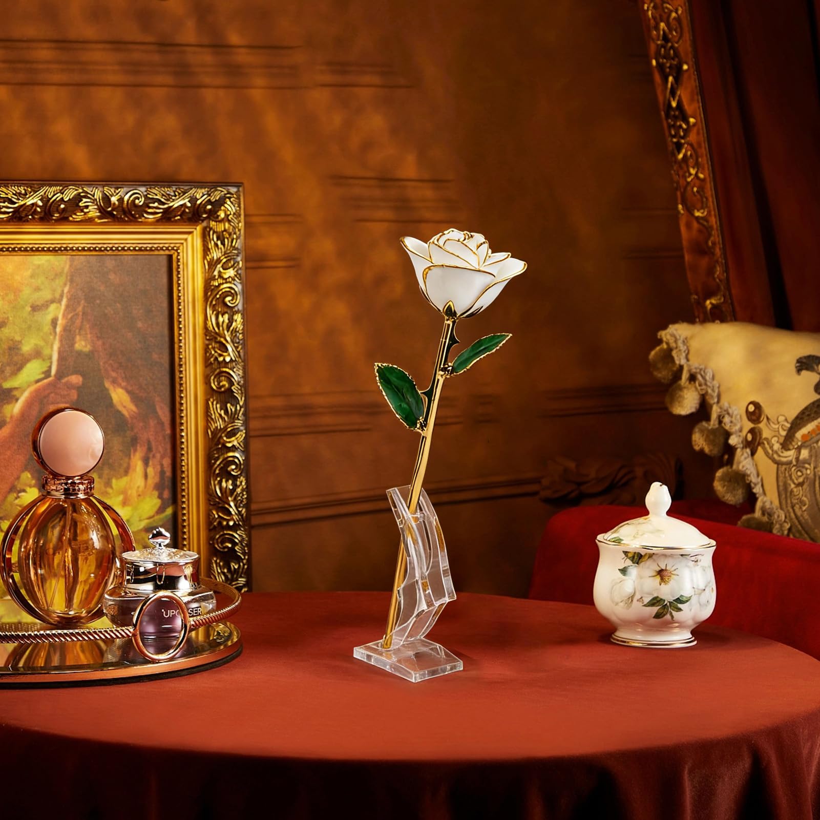 Cyrank Oro rosa 24 carati, vera rosa immersa in oro con supporto, 1 pezzo, stile classico, varietà dorata, rosa artificiale placcata oro, perfetto per San Valentino