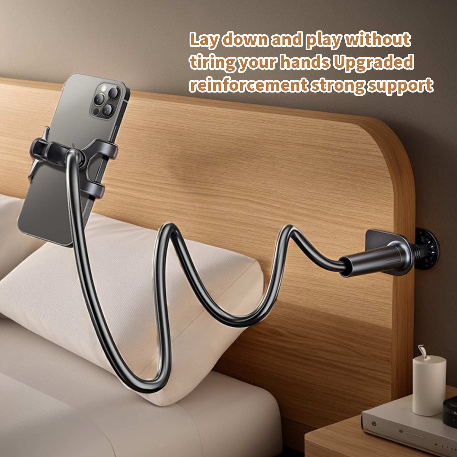 Support Téléphone pour Lit et Bureau, Flexible à Long Bras Porte Telephone Bureau Réglable 360°, Support Universel avec Pince pour pour Films et Appels (Blanc)