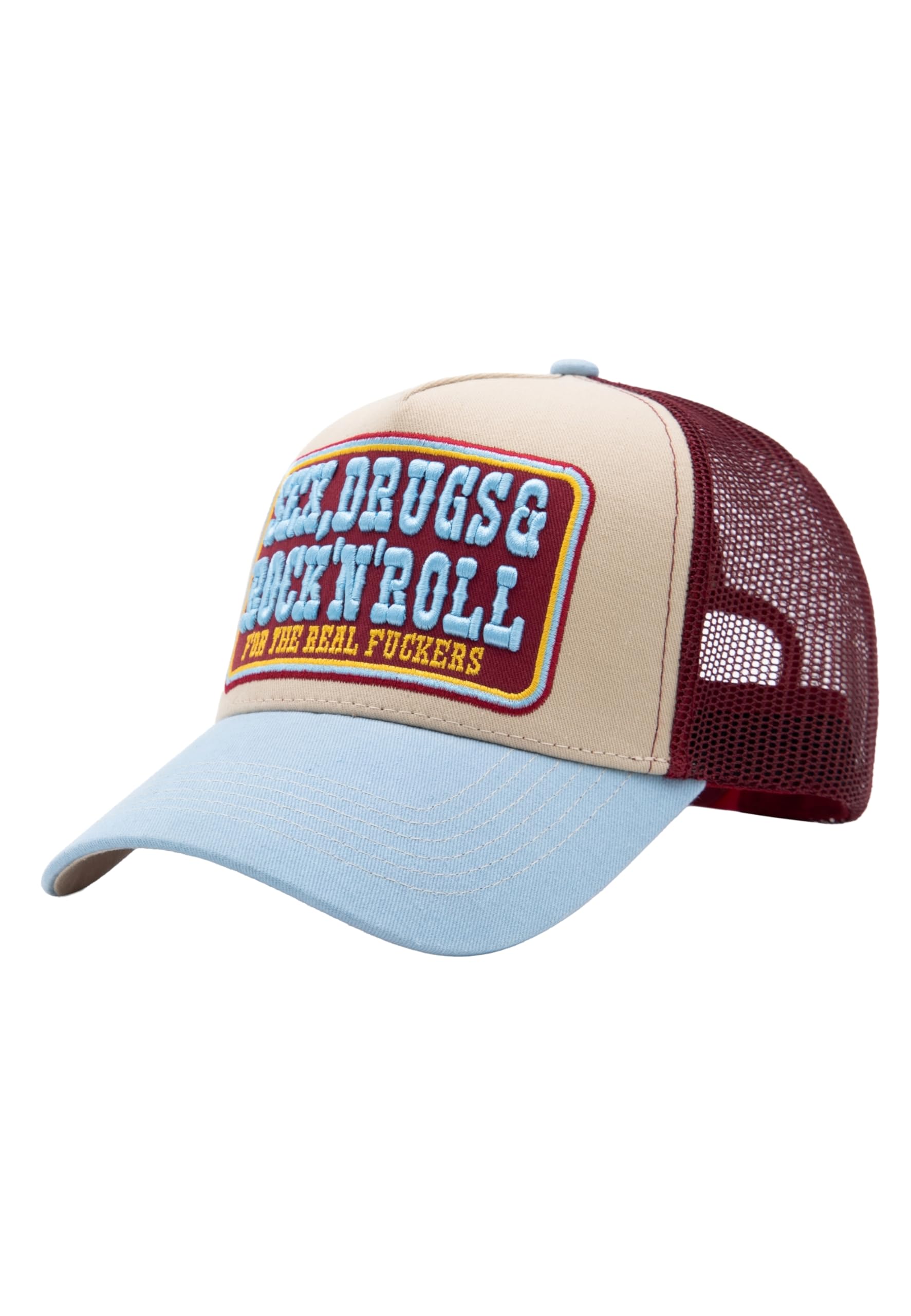 King Kerosin Męska czapka z daszkiem Trucker Cap z dużym haftem Sex, Drugs & Rock 'n' Roll