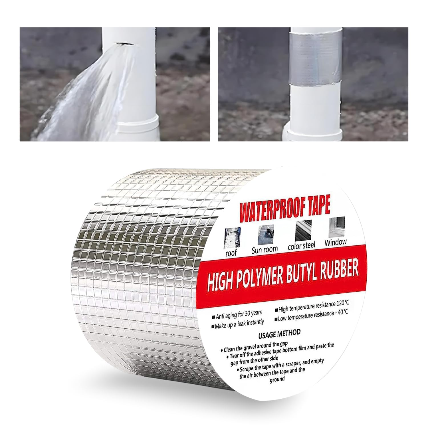 Vizaro Waterproof Aluminium Tape for Roof Leakage, Adhesive,5cm x 5meter 4