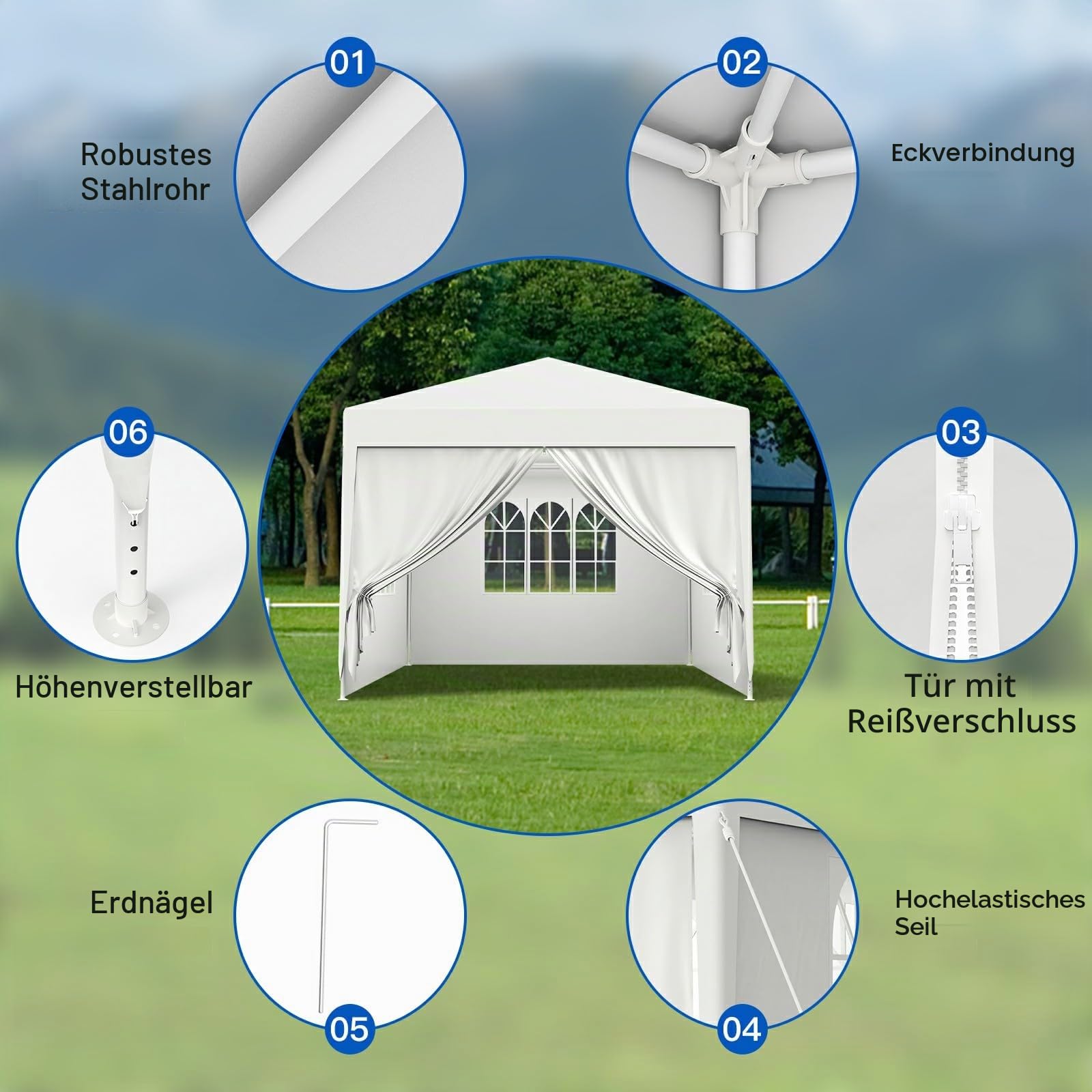 Kuro sagol Pavillon 3x6m，Partyzelt mit Abnehmbaren Seitenteilen,UV Schutz,Windschutz,Wasserdicht,Stabil,Faltpavillon,Gartenpavillon,Gartenzelt für Markt,Festival,Camping,Hochzeiten,Weiß