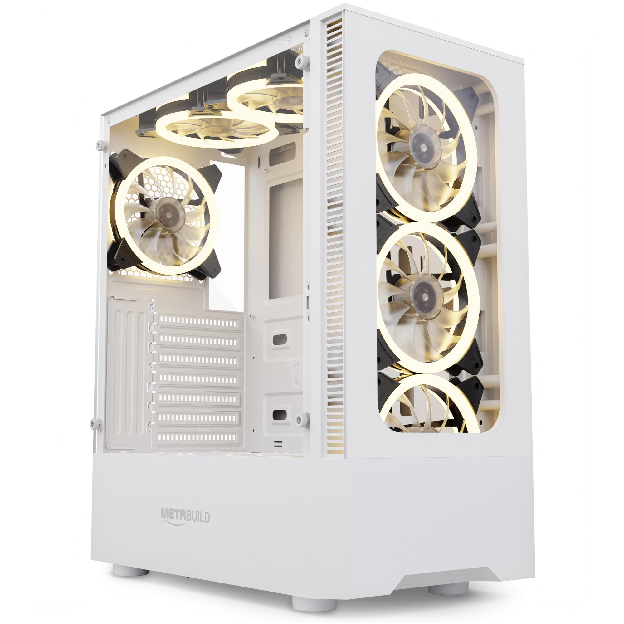 ATX PC Case – 6X PWM ARGB Fans Included – Tempered Glass Front & Side Panel MB661B (White)