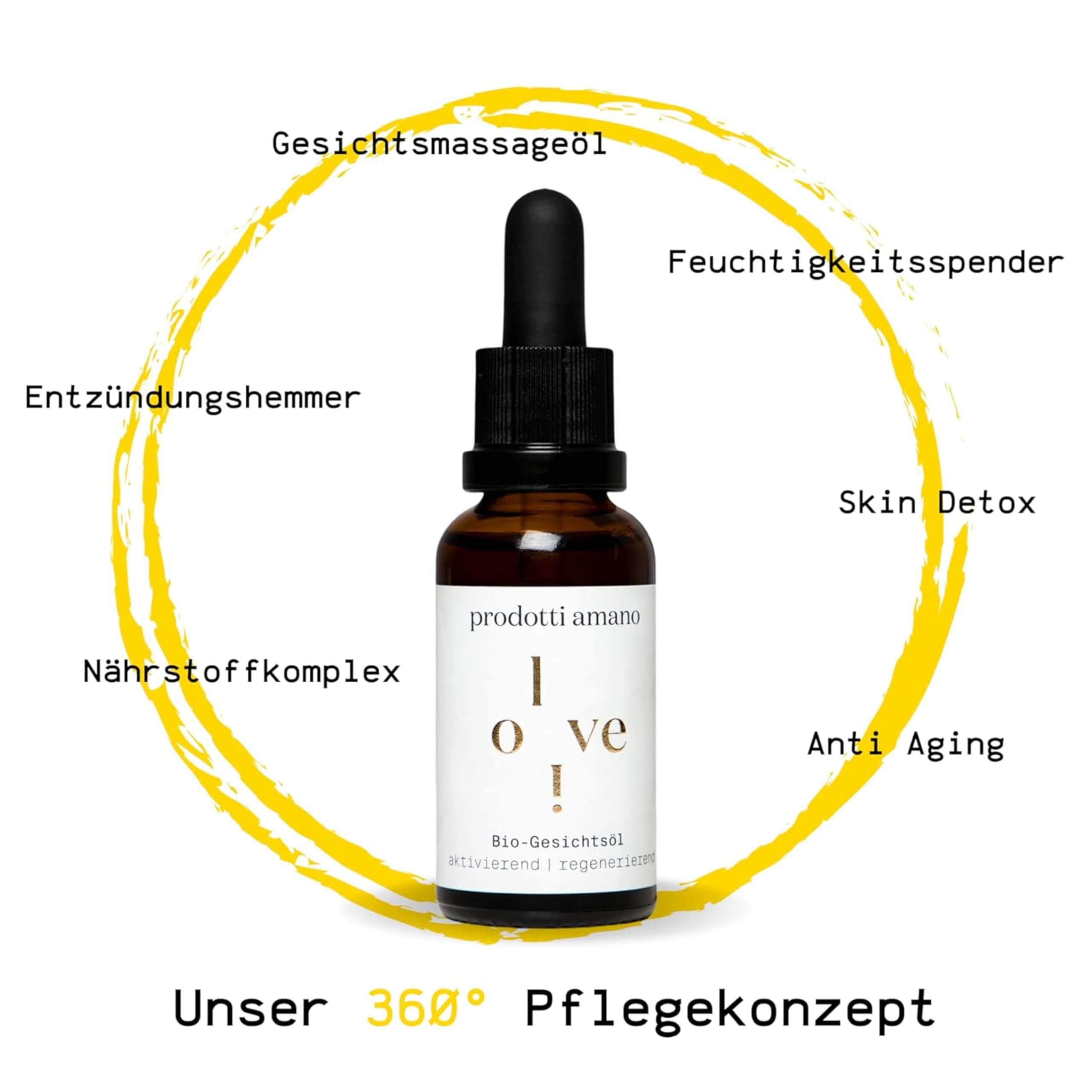 Prodotti Amano Gesichtsöl 30ml, 100% Organic Face Oil für Damen & Herren | Regenerierend & schnell einziehend, Anti Aging Bio Öl mit Vitamin E für alle Hauttypen, Vegan, Ohne Silikone & Parabene