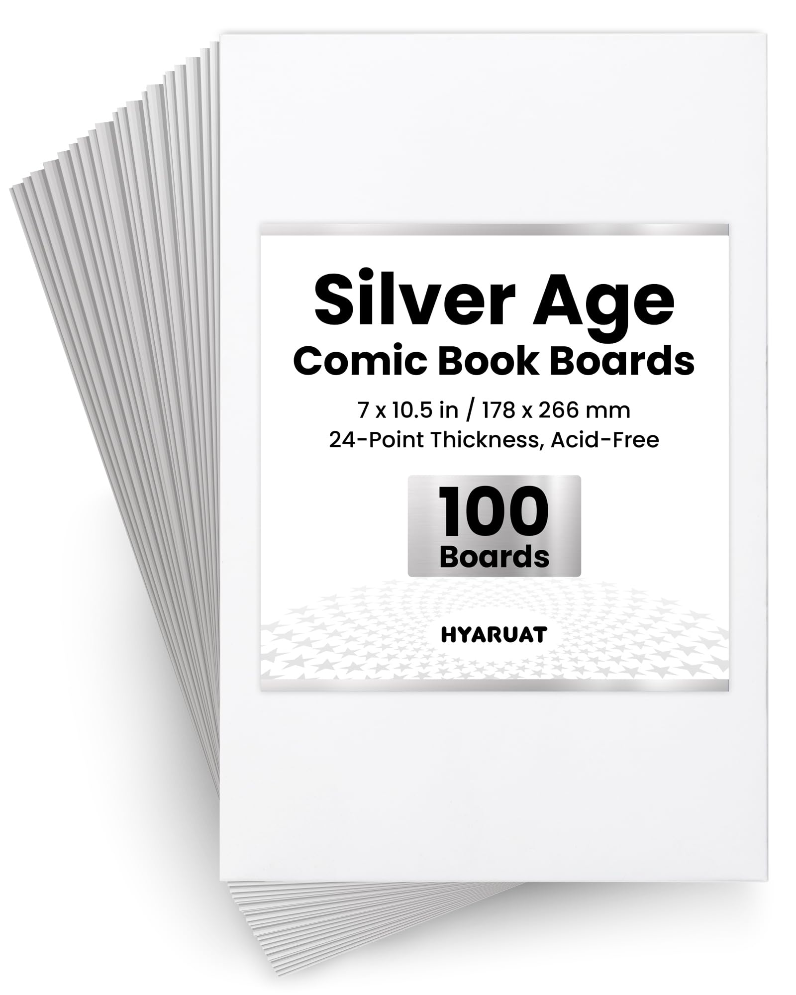 HYARUAT Silver Comic Book Boards – 100 Pack, Acid-Free White Cardboard, 24pt, Precision Cut for Silver Age Comic Bags, Ideal for Storage & Archival