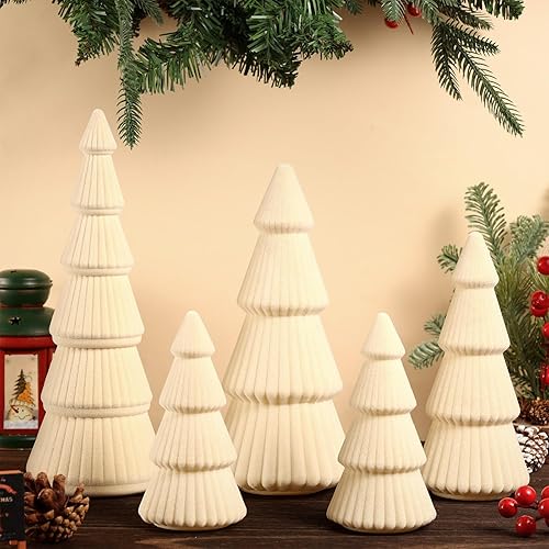 5 Pieces Christmas Velvet Trees Set Modern Christmas Decor 4