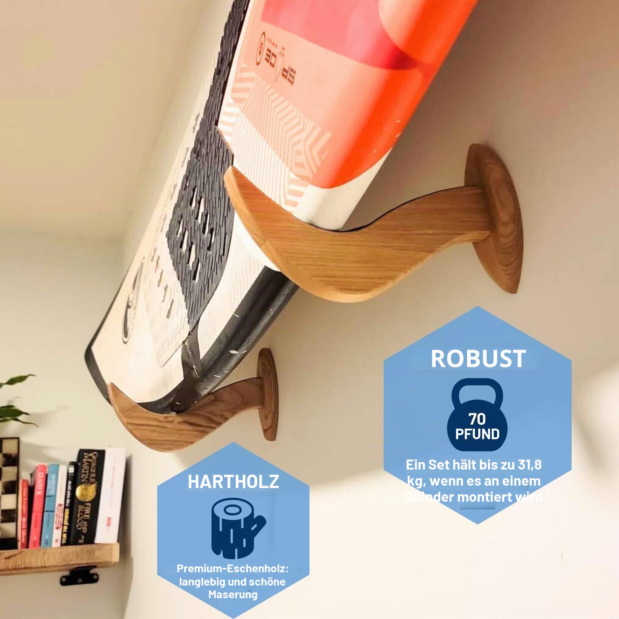 Hang 11 Surfboard Wandhalterung,Rack für Surfboard, Snowboard, Longboard, Skateboard, Wakeboard, der perfekte Ständer zum Präsentieren Ihrer Boards, horizontaler Aufhänger zur Aufbewahrung