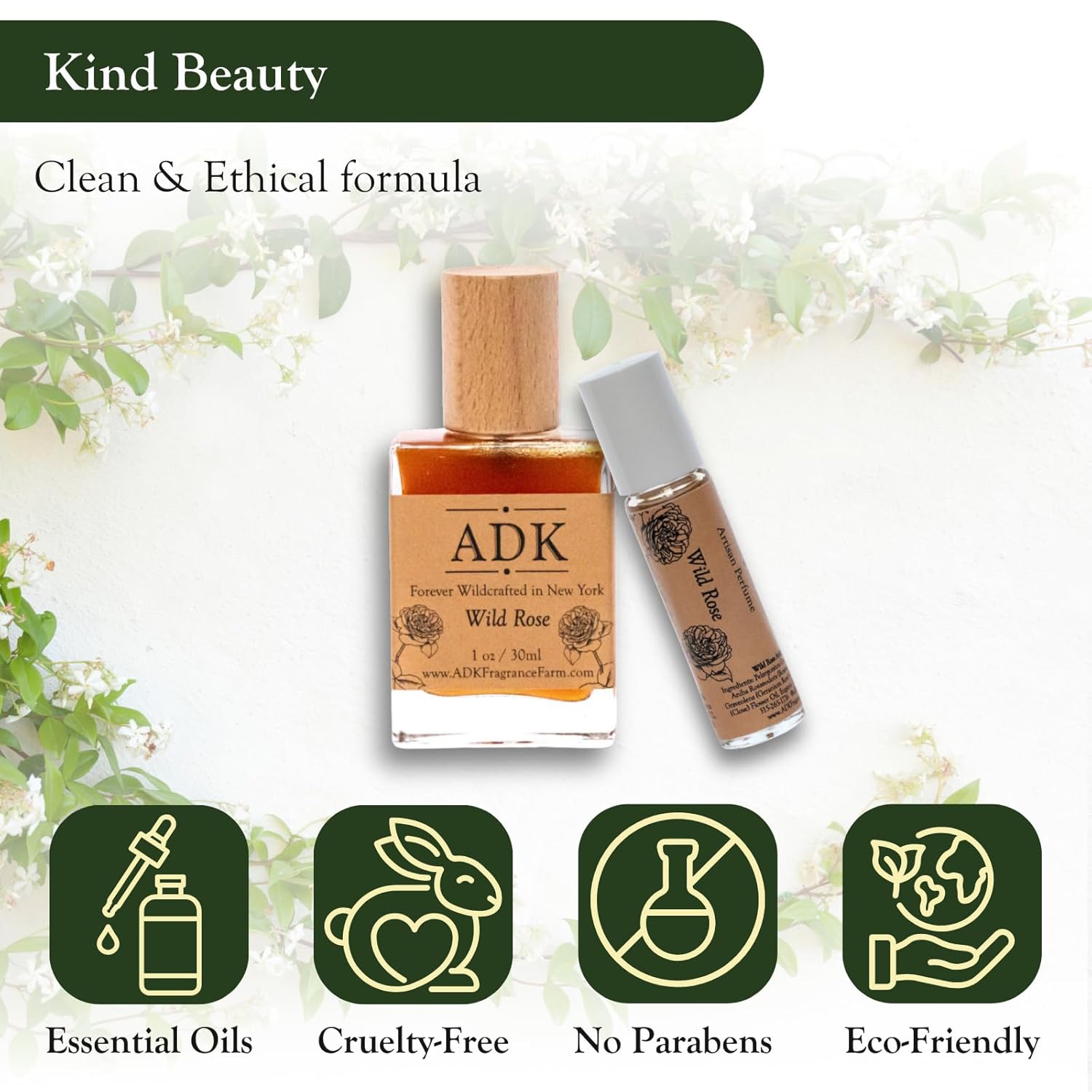 ADK Wild Rose Artisan Perfume Spray 1 oz (30 mL), Natural Hypoallergenic & Clean Perfume for Women & Men with Notes of Wild Rose, Rose Geranium, Clove, Cinnamon & Sweetgrass