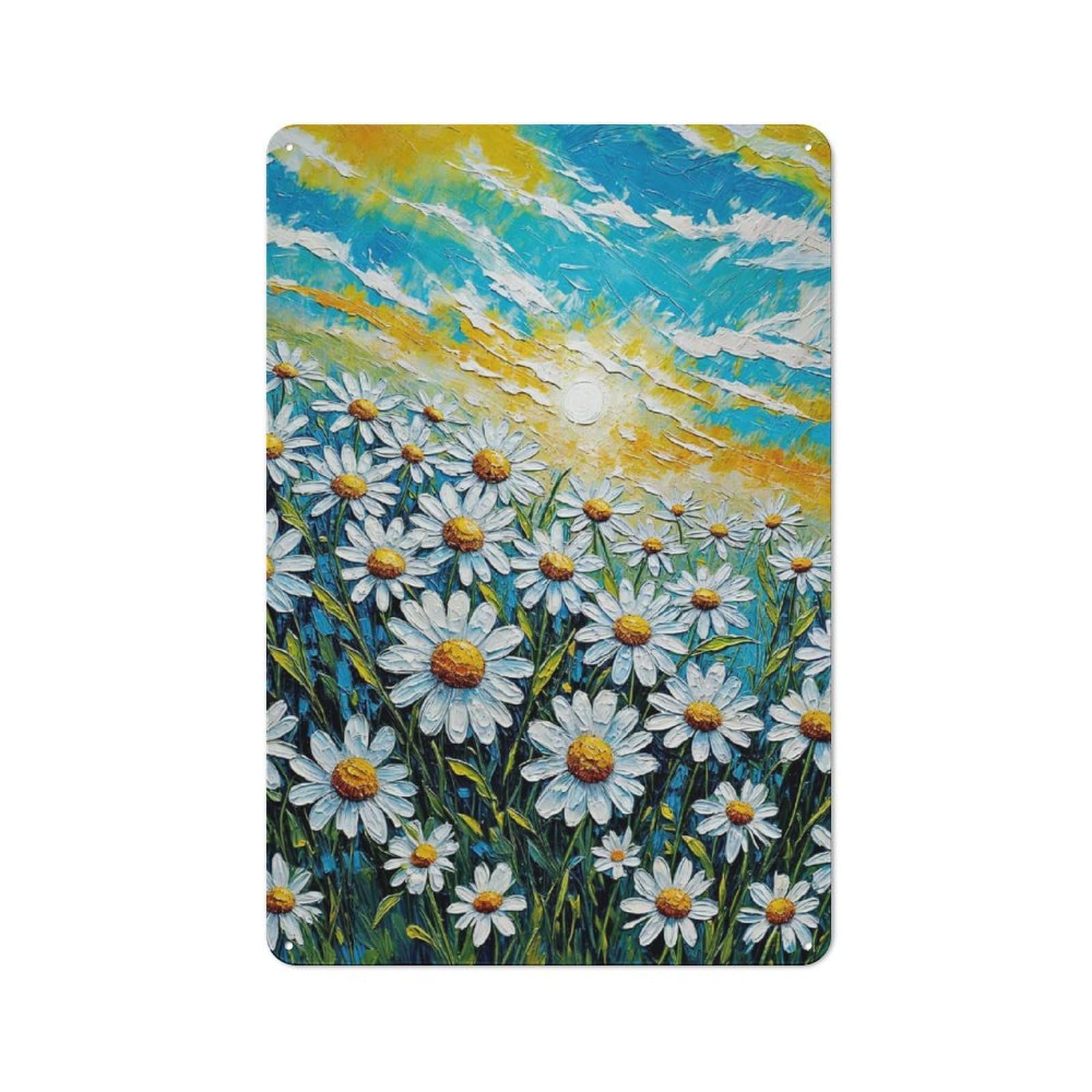 Junmoney Daisy Field Under A Sunny Sky Smart Decorative Metal Sign 30X20cm, Studio Wall Plaque For Hobby Room, Office, Lounge Or Living Room
