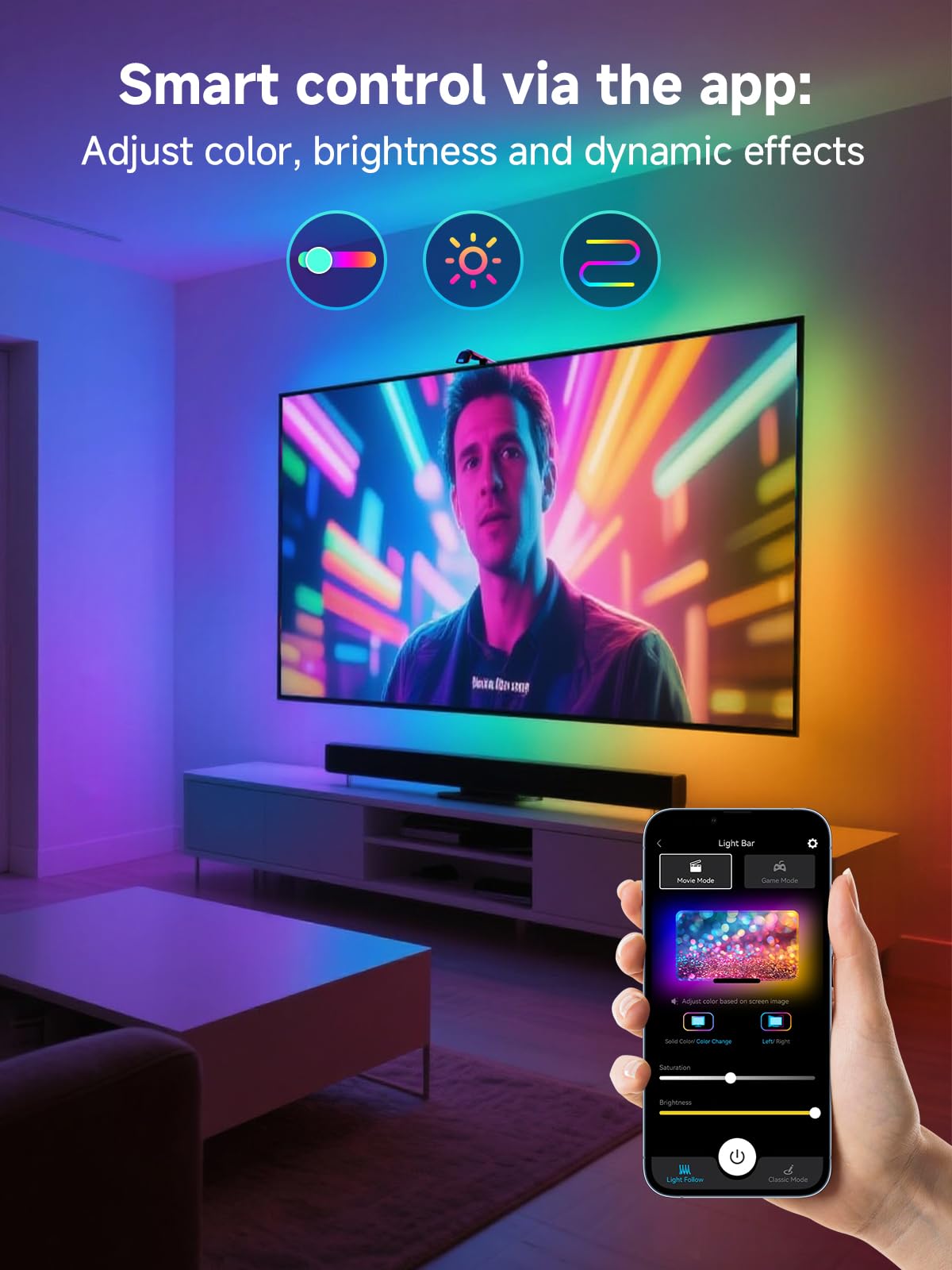 GIPOYENT - Retroiluminación LED para TV con cámara, luces RGB de 10.5 pies que cambian con 32-50 InTV, luz LED de sincronización de música con control de aplicación inteligente, tira de luz RGB que