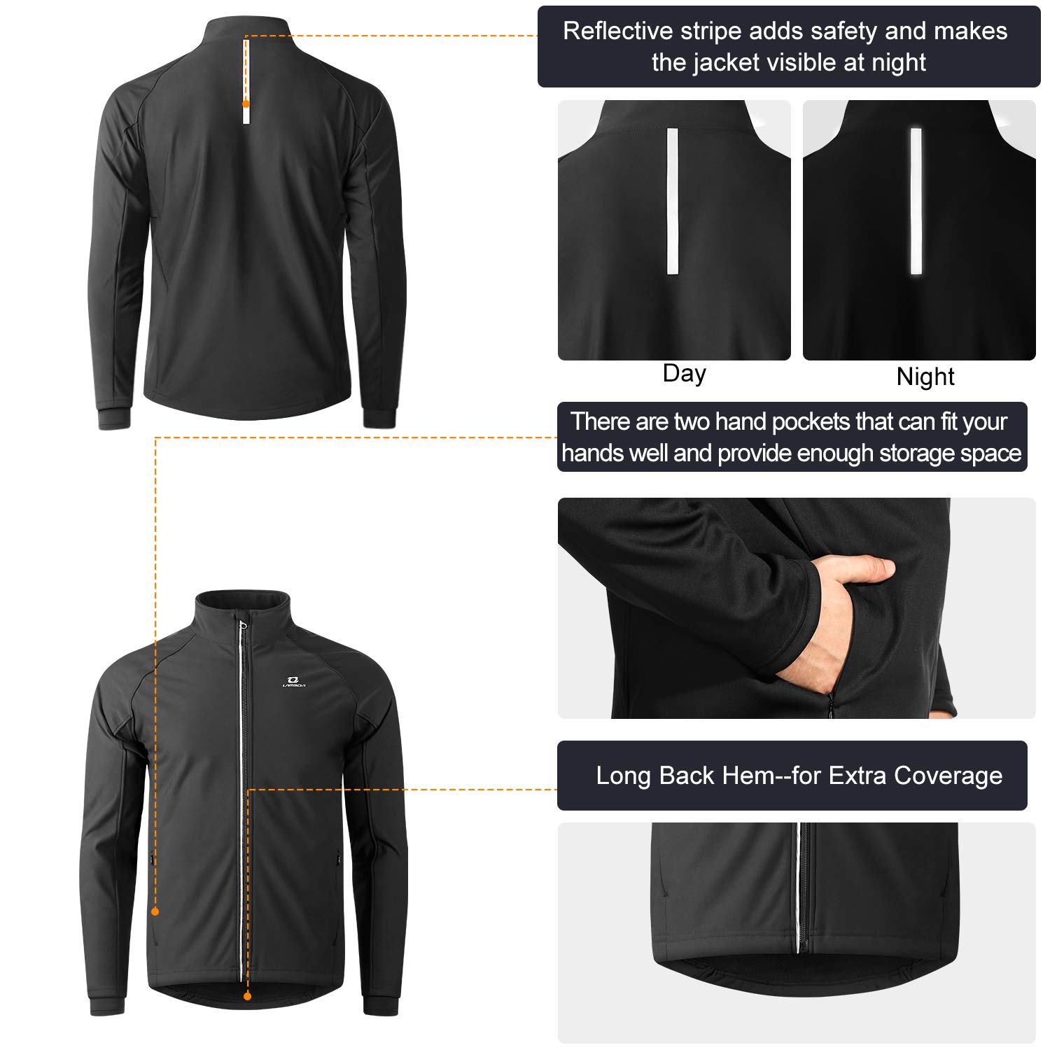 LAMEDA Softshell Jacke Herren Winter Winddicht Wasserdicht Thermo Laufjacke Atmungsaktiv Reflektierend Radfahren Laufen Wandern