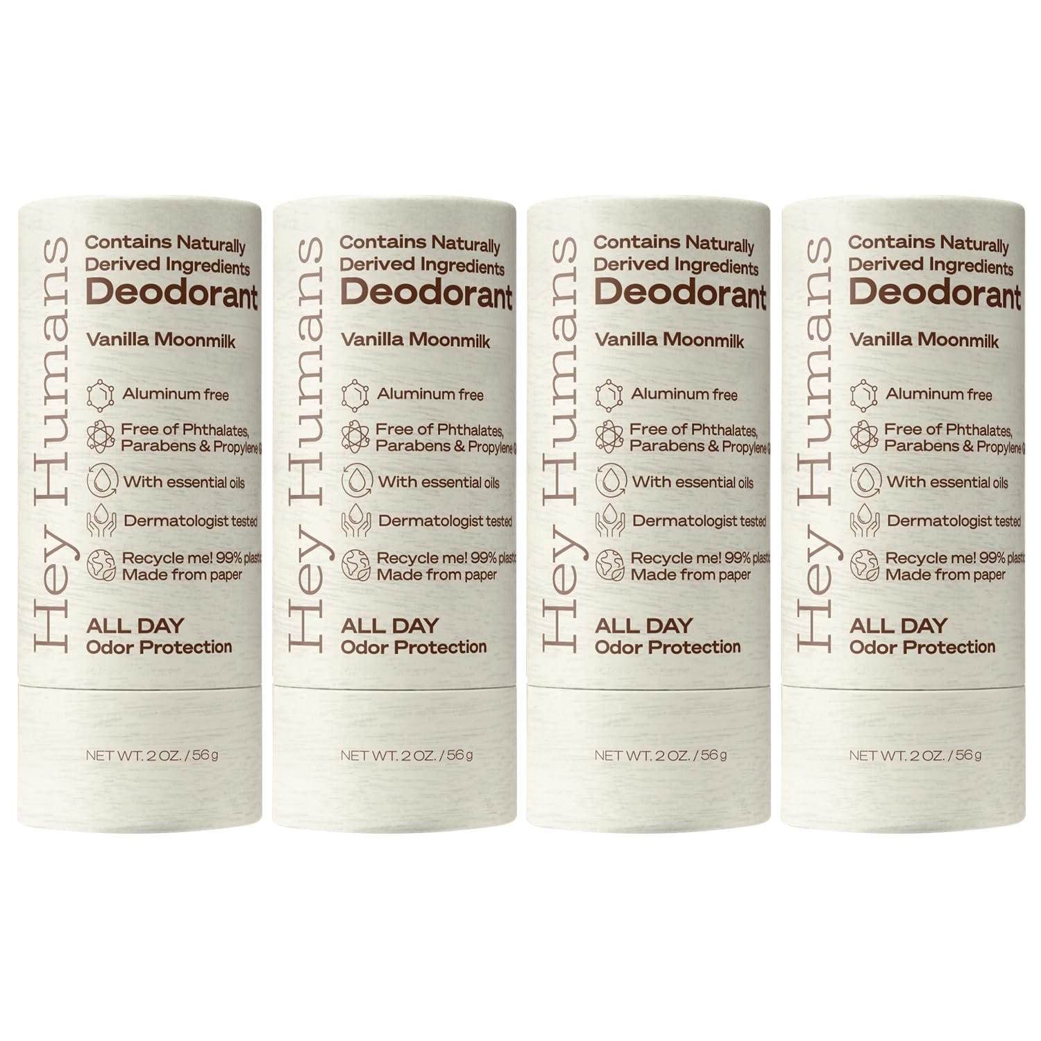 Hey Humans Aluminum Free Deodorant for Women and Men, Contains Naturally Derived Ingredients, Long Lasting Odor Control with Refreshing Essential Oils (Vanilla Moonmilk)
