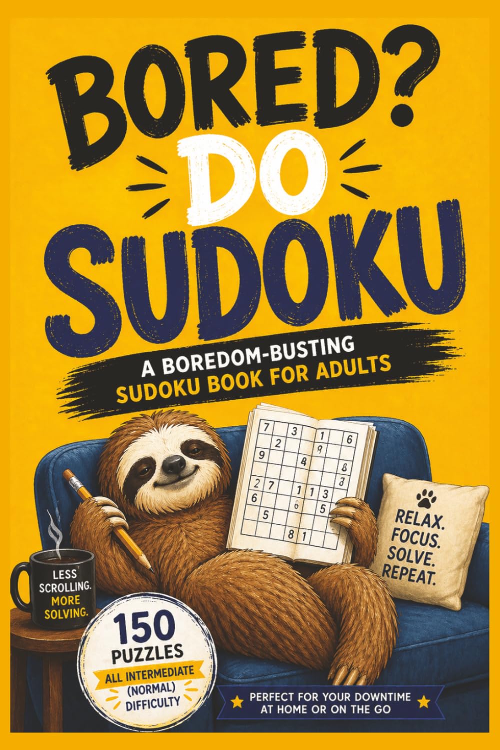 Bored? Do Sudoku: 150 Intermediate Sudoku Puzzles for Adults to Relax, Focus, and Beat Boredom | 6x9 Inches | 300 Pages | 150 Puzzles | Solutions Included