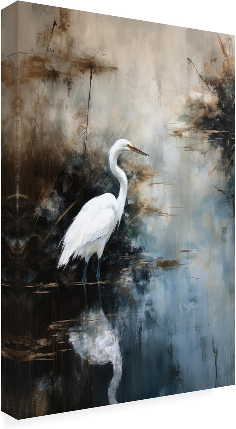 Wrapped Canvas Wall Art - Treechild 'Egret in Lake' Wall Art for Living Room, Bedroom, or Office Décor - 22x32