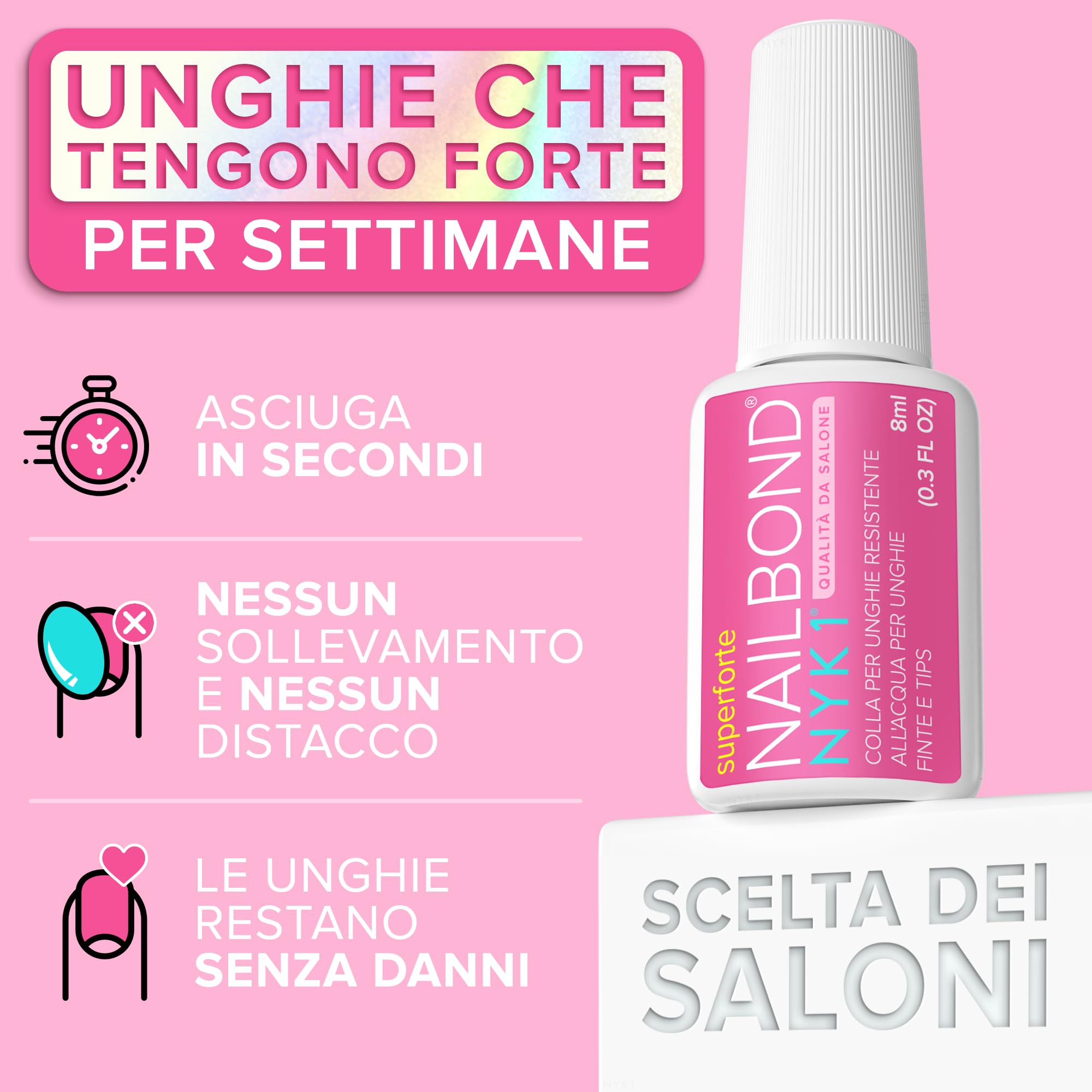 Colla Per Unghie Finte Extra Forte Per Punte Artificiali E Acrilici (8ml) NYK1 NailBond Colla Unghie Finte Professionale Per Tips Nail Glue - Durata Lunga, Massima Resistenza e Applicazione Pulita