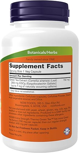Miniatura 2 de NOW Suplementos Té Verde Termo Extra Fuerte con 700 mg de Té Verde y 350 mg de EGCg 90 Cápsulas Vegetales