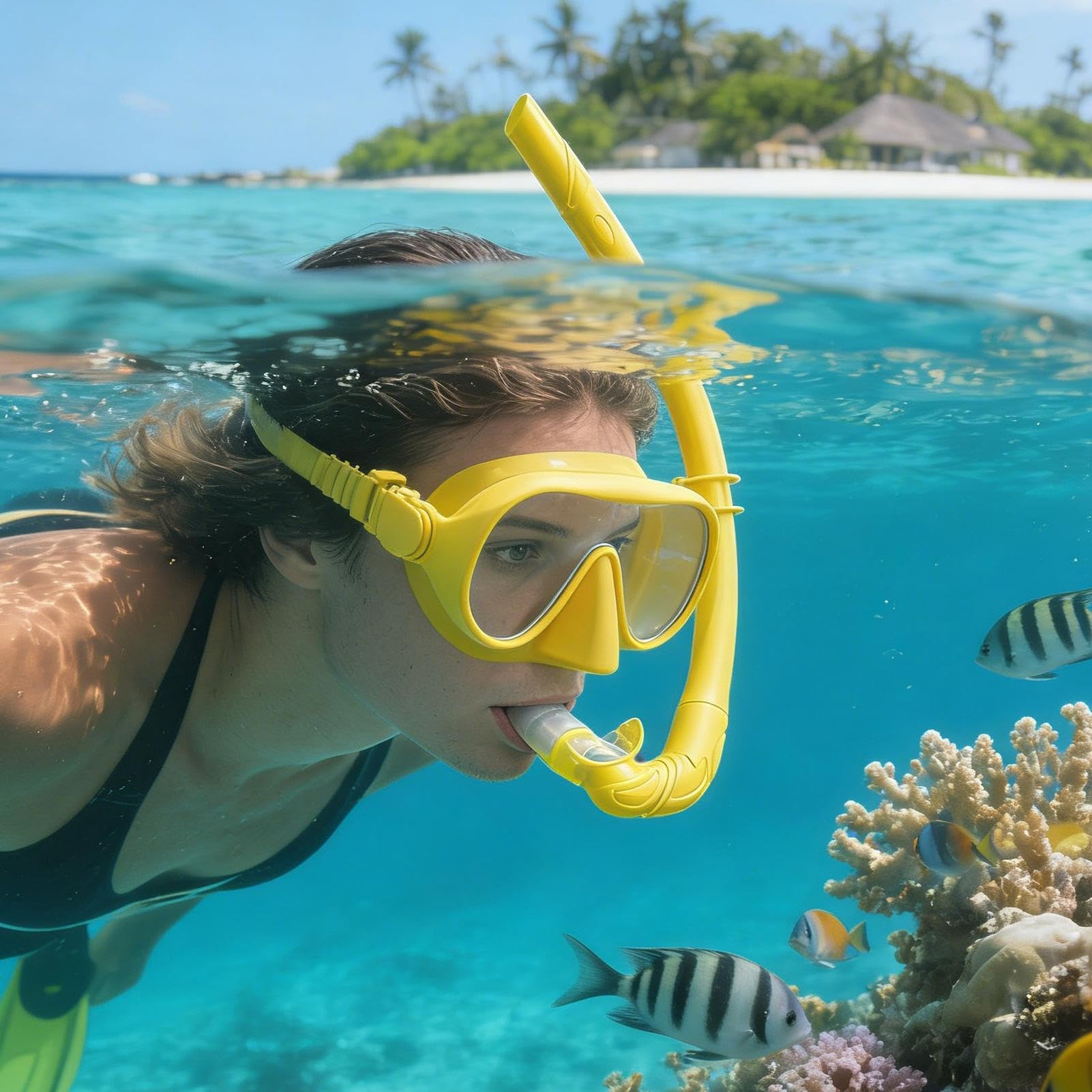 Zestaw do Snorkelingu dla Dorosłych z Panoramicznym Widokiem i Systemem | Zestaw z Pojemnikiem i Składaną Rurką z Regulowanym Paskiem Dla Mężczyzn, Kobiet, Osób