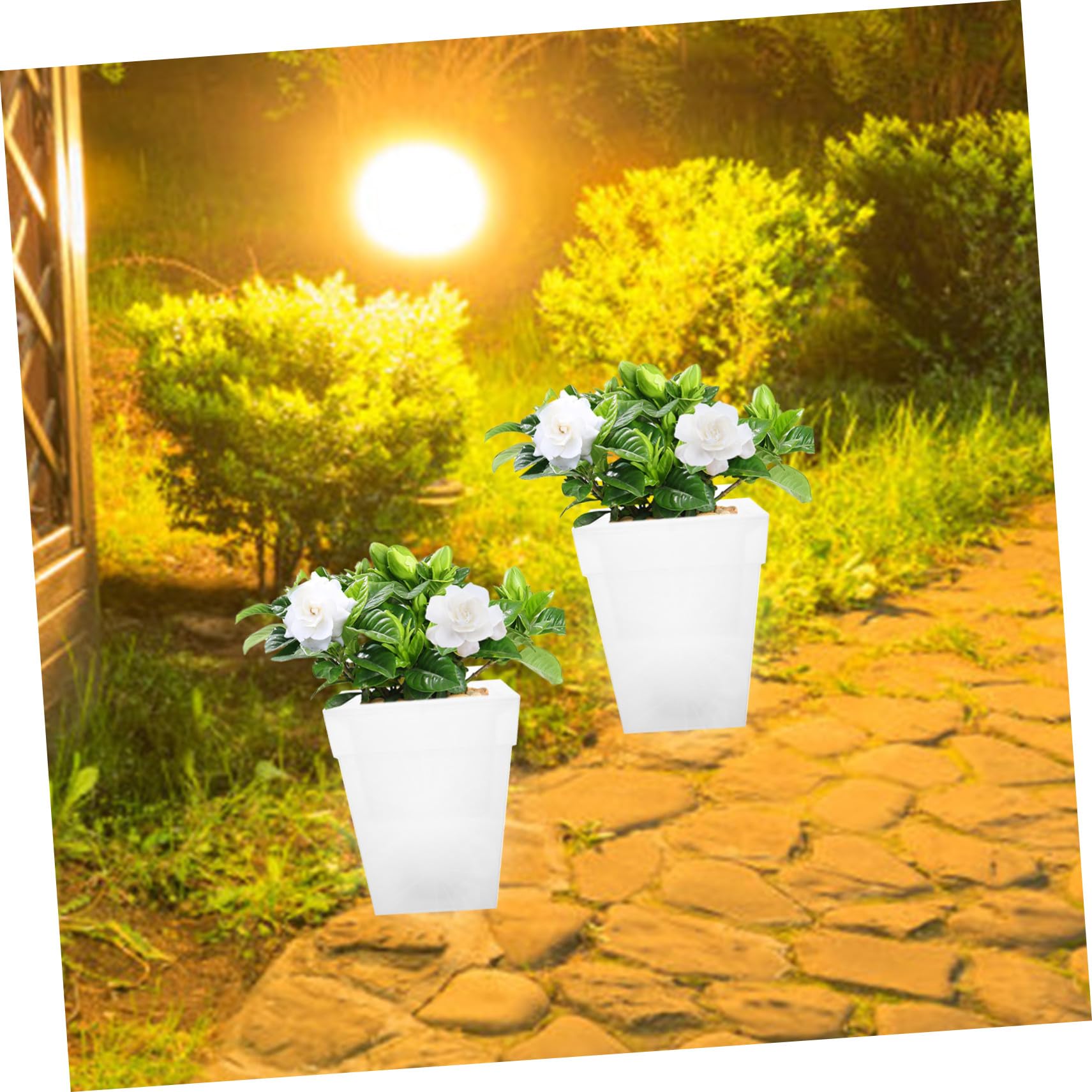 Homoyoyo Fioriera Solare da Giardino Quadrata 4 LED Luce Bianca in Plastica per Piante Decorazione Esterna e Festa in Cortile Ip44