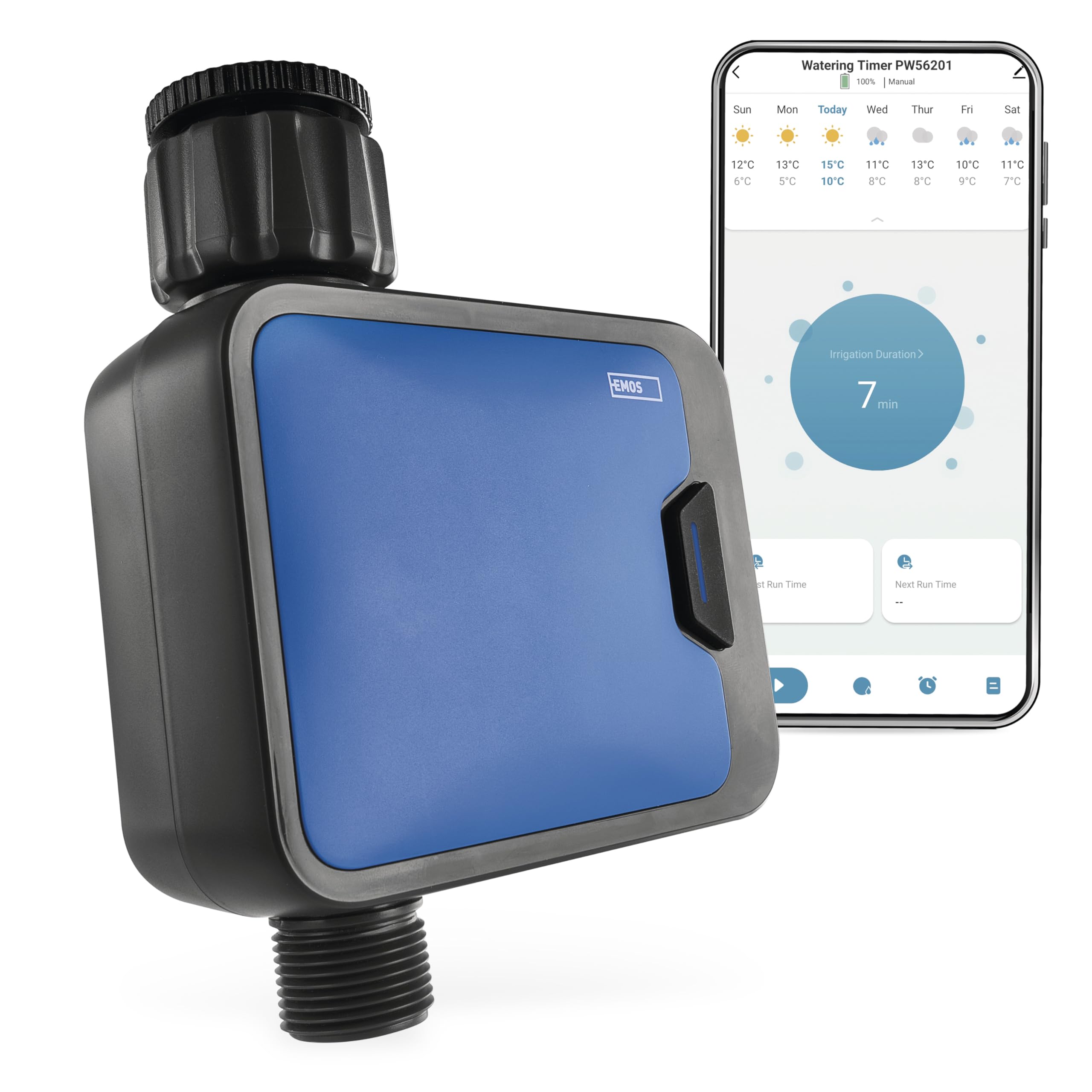 EMOS - smarte Bewässerungsuhr mit 1 Ausgang mit App, Bluetooth - ZigBee-Hub erforderlich - Batteriebetrieb - automatisierte Bewässerungs-Steuerung 1min–24h, 8bar, 35 l/min - für 1″ und 3/4″ Gewinde