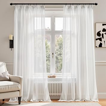 TOPICK Net Curtains for Windows, White Sheer Voile Curtains, 55Wx90L Inch | Pencil Pleat & Back Tab, Lightweight Privacy Curtains for Living Room, Bedroom, Super Soft Curtains for Patio Door