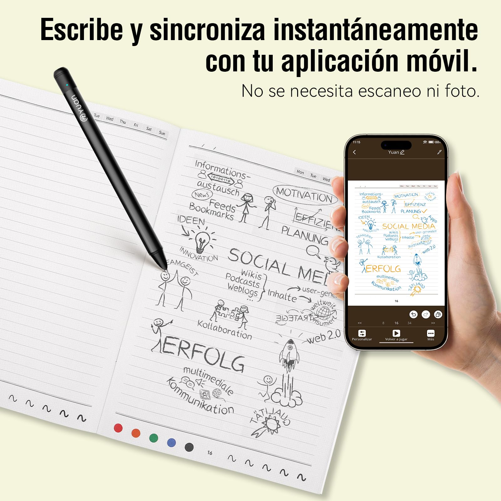 Smart Writing Set, A4 Libreta Inteligente + Bolígrafo Inteligente Incluido | Cuaderno Digital de 62 páginas a Rayas escritura en papel real con procesamiento digital con Phone para Tomar Notas y Bocetos
