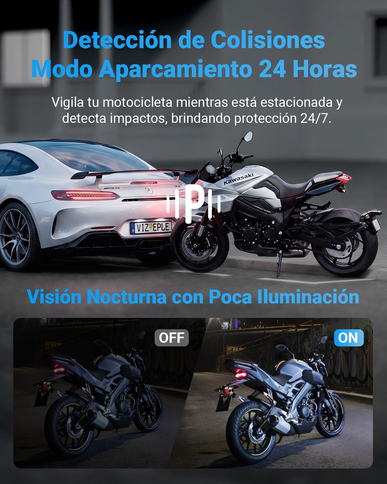 VANTRUE F1 4K + 1080P Dashcam Cámara de Motocicleta, 5GHz WiFi GPS Dash CAM Delantera y Trasera, IP67, 24 h. Detección de colisión, kilometraje, WDR y HDR y aplicación, Máximo 512G