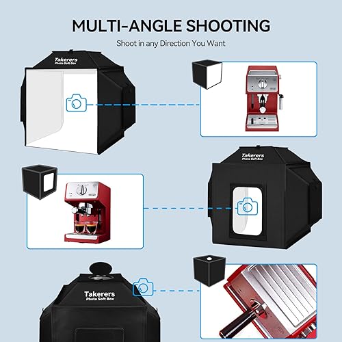 Miniatura 6 de Takerers Caja de luz de estudio fotográfico de 16 x 16 pulgadas, caja de luz de 480 LED con 3 paneles de luz de atenuación continua de 5500 K,