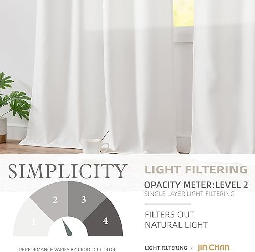 Miniatura 5 de JINCHAN Cortinas blancas para sala de estar y dormitorio, cortinas texturizadas de lino de 96 pulgadas de largo, 2 paneles, cortinas de estilo