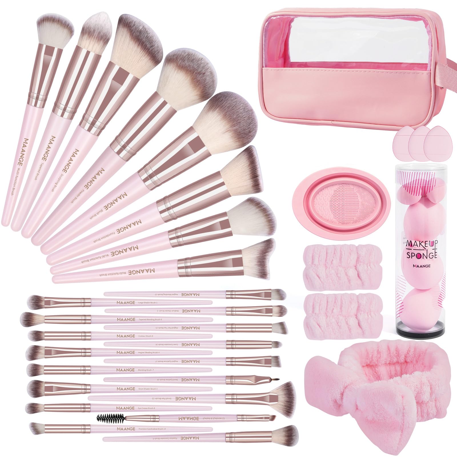 MAANGE Juego de 42 pinceles de maquillaje, juego completo de brochas de maquillaje, 5 productos incluidos, para base de maquillaje, sombra de ojos, corrector, sombra de ojos, juego de pinceles de