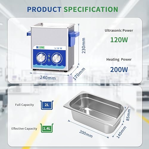 Miniatura 4 de DK SONIC Limpiador ultrasónico, limpiador ultrasónico de joyería de 2L 60W con calentador y temporizador mecánico, limpiador sónico para limpiar