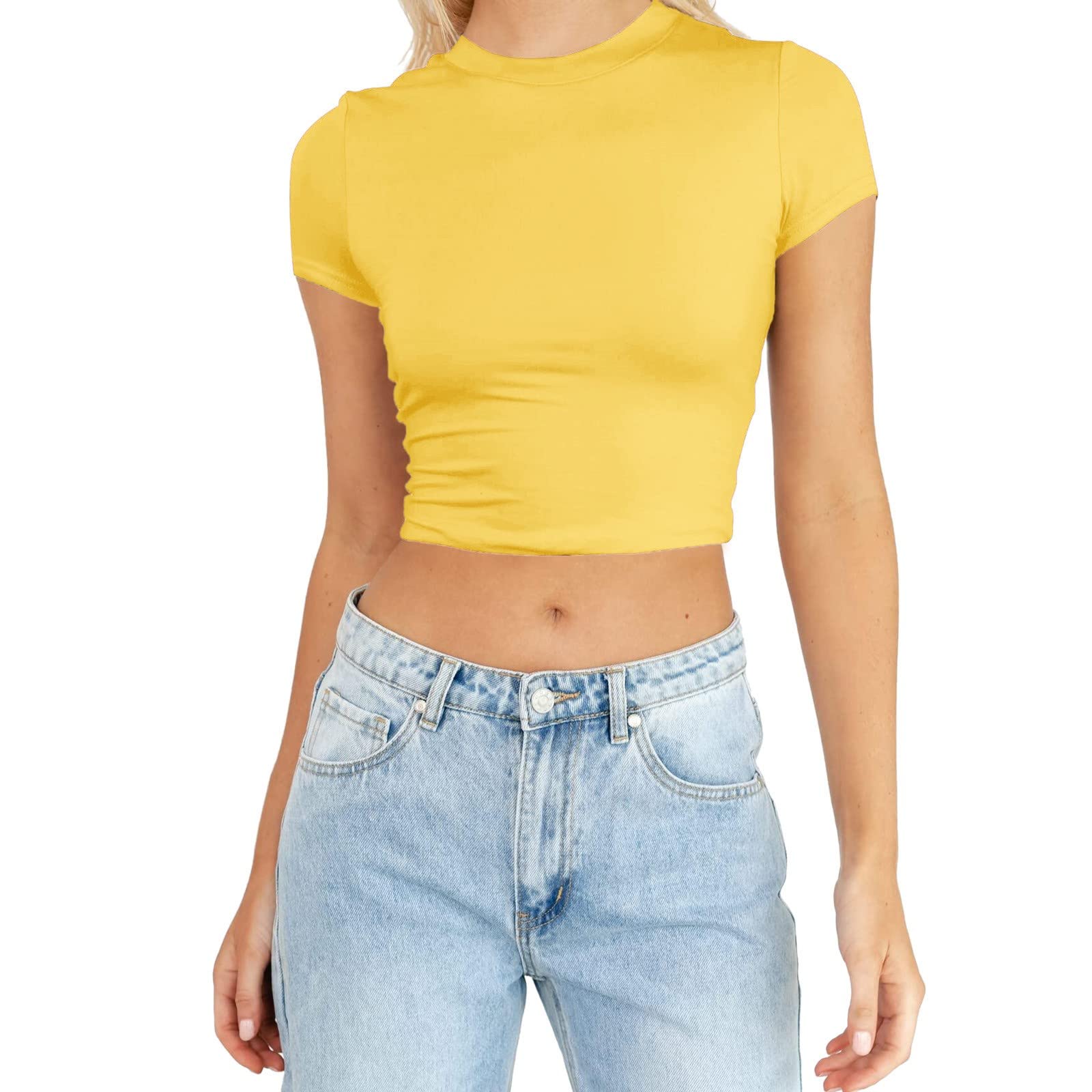 Women's Fashion Summer Short Sleeve Cute Crop Tops Casual Basic Crewneck Slim Fit T-Shirts Workout Shirts Oversized Sweatshirt