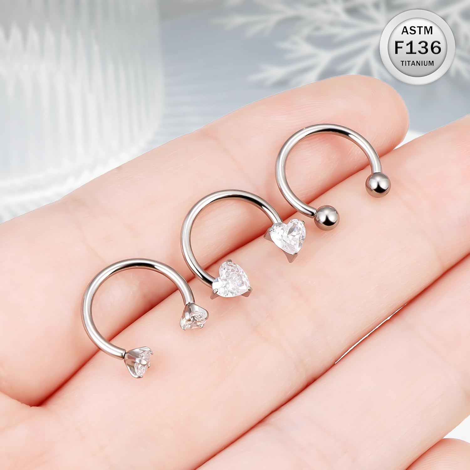 Ruifan Titanium Horseshoe Nose Ring 16G Cubic Zircon Heart Septum Rings Piercing Jewelry Internally Threaded Cartilage Conch Helix Rook Tragus Lip Earring Hoop Eyebrow For Women Men 8mm 10mm - Image 4