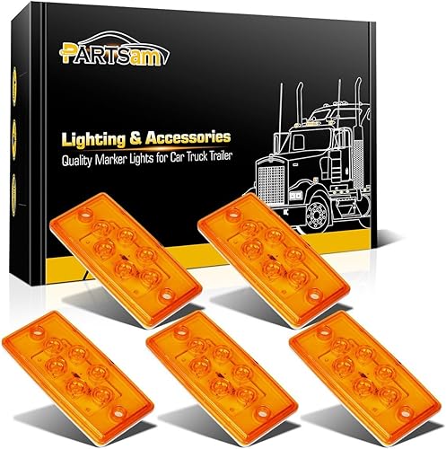 Partsam 5luces rectangulares ámbar 6LED parte superior transparente para Freightliner Volvo