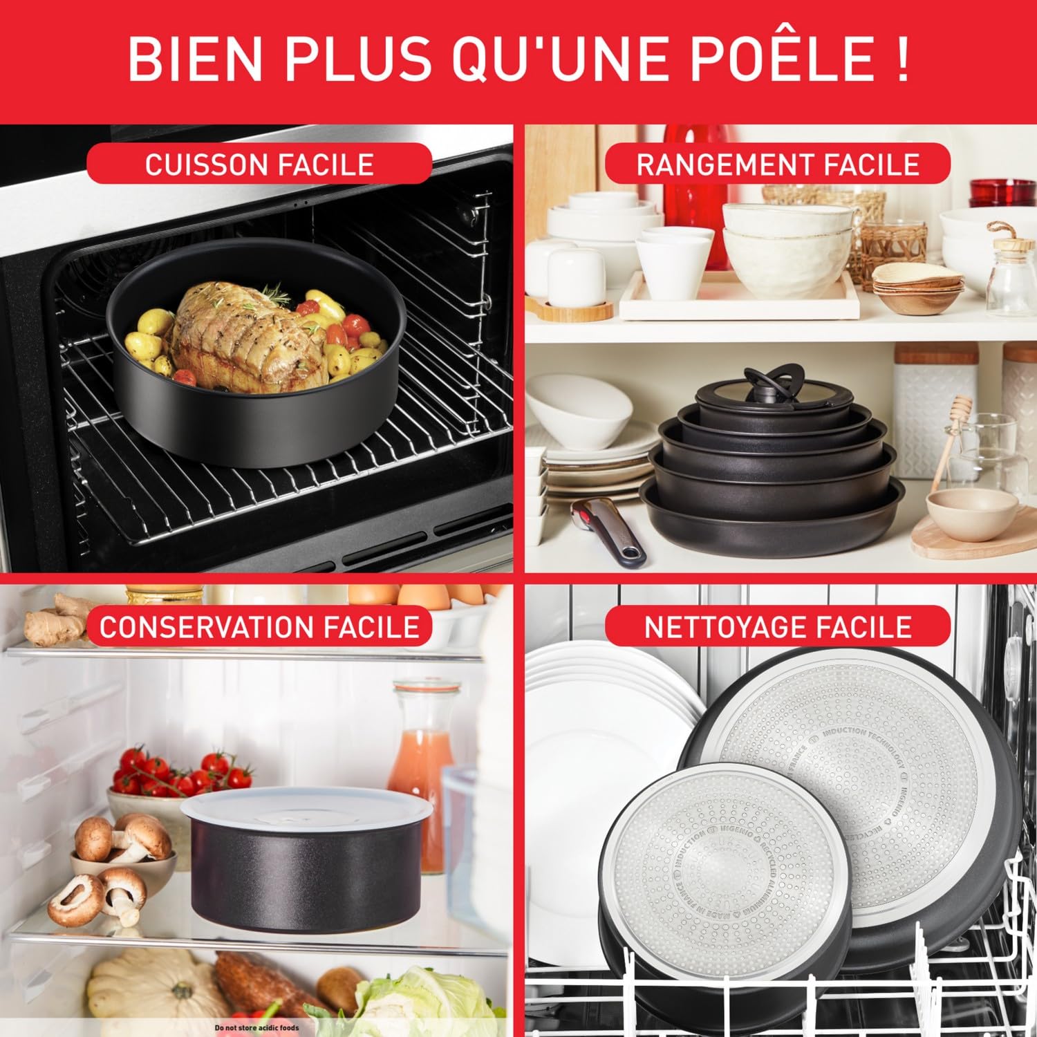 Tefal Ingenio Lot de 3 casseroles + poignée amovible, Induction, Revêtement antiadhésif, Empilable, Compatible lave-vaisselle, Fabriqué en France, Eco Resist On L7679202
