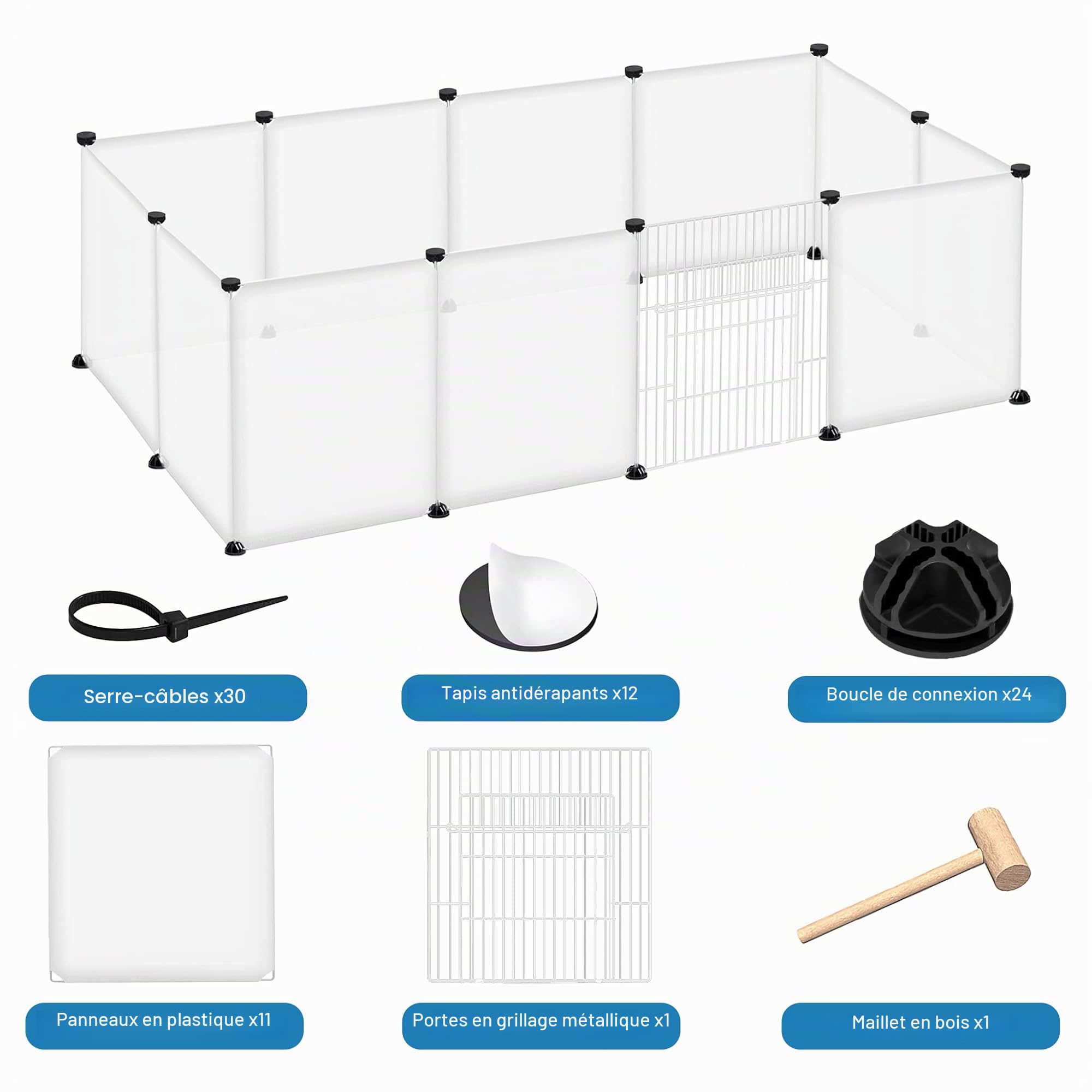 Enclos d'extérieur, Enclos pour petits animaux en grillage métallique pour lapins, chiots, chatons, hamsters, cochons d'Inde, rongeurs – Transparent, 145 x 75 x 48 cm