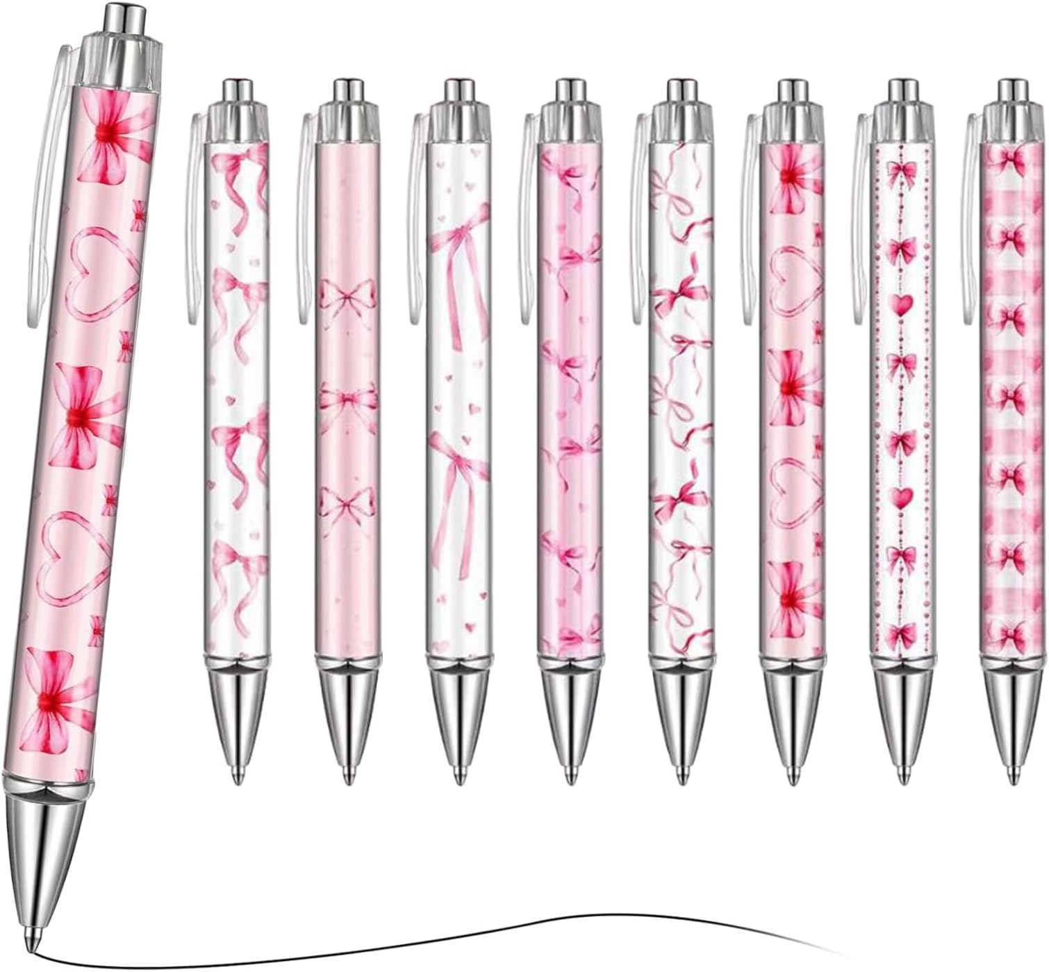 Embhlitfe 8 Pack Pink Pens,Cute Retractable 1.0mm Fine Tip Pink Pens Black Ink with Bows,Back to School,Cute Stationary for Student Note Taking,Writing,Office Supplies Valentine's Day gift (Black)