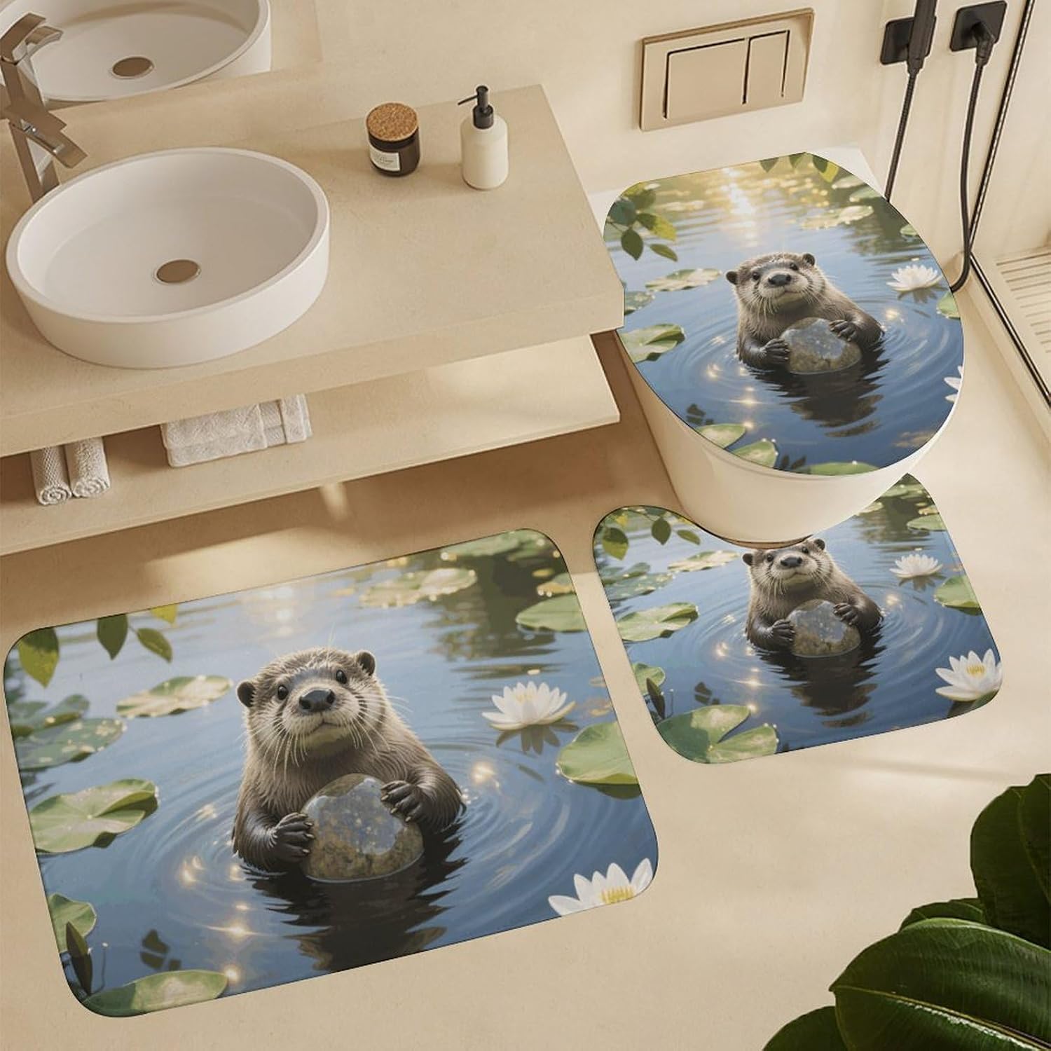 OtterNon-Slip Bath Rug Set 4 Set