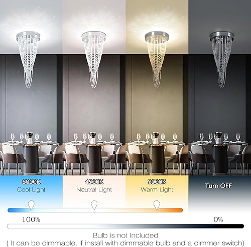Miniatura 5 de Finktonglan Candelabro LED de cristal moderno de 16 pulgadas, lámpara de techo de montaje empotrado, lámpara de comedor de flores para sala de