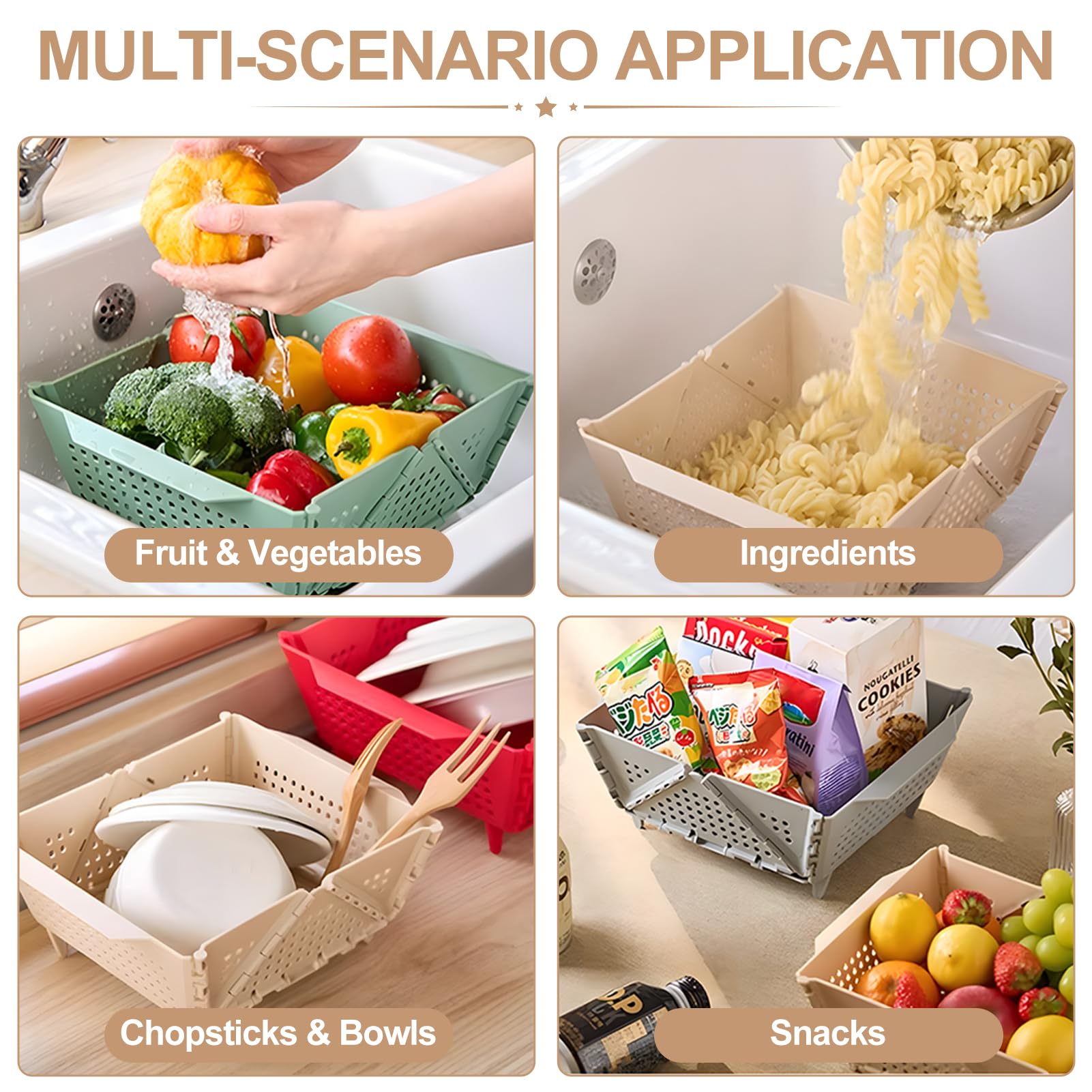 Scolapasta Pieghevole In Plastica – Colore Albicocca – Con Piedini E Maniglie – Salvaspazio Senza BPA – Lavabile In Lavastoviglie