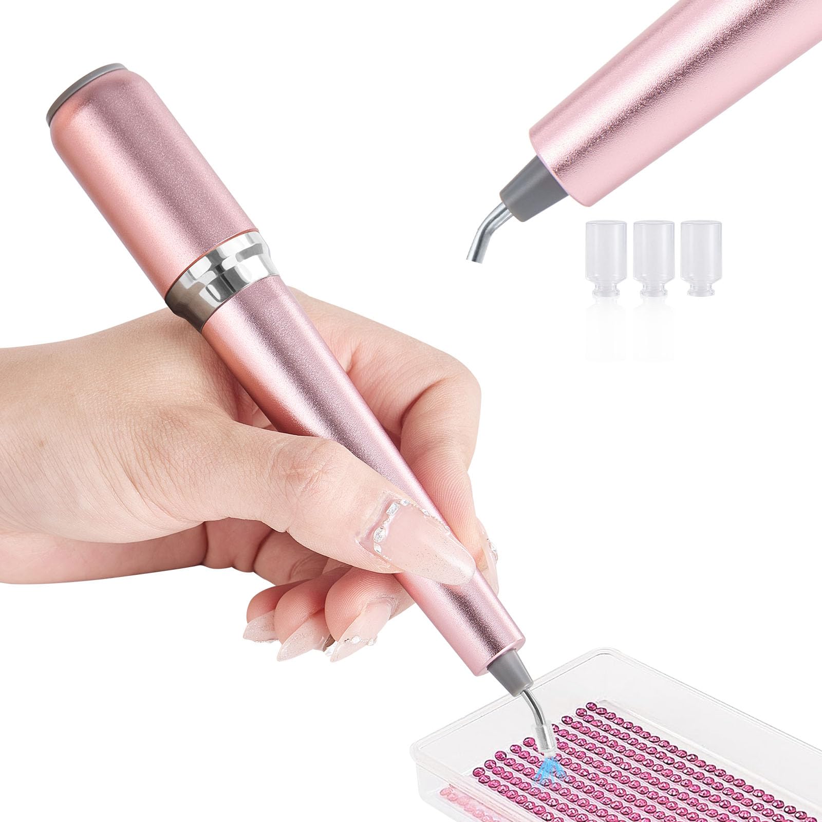 SUBFIX Electric Diamond Painting Pen, 150° Ergonomic Diamond Art Pen with Cordless Design, Wax-Free Vacuum Rhinestone Picker, Rechargeable for Adults(Pink)