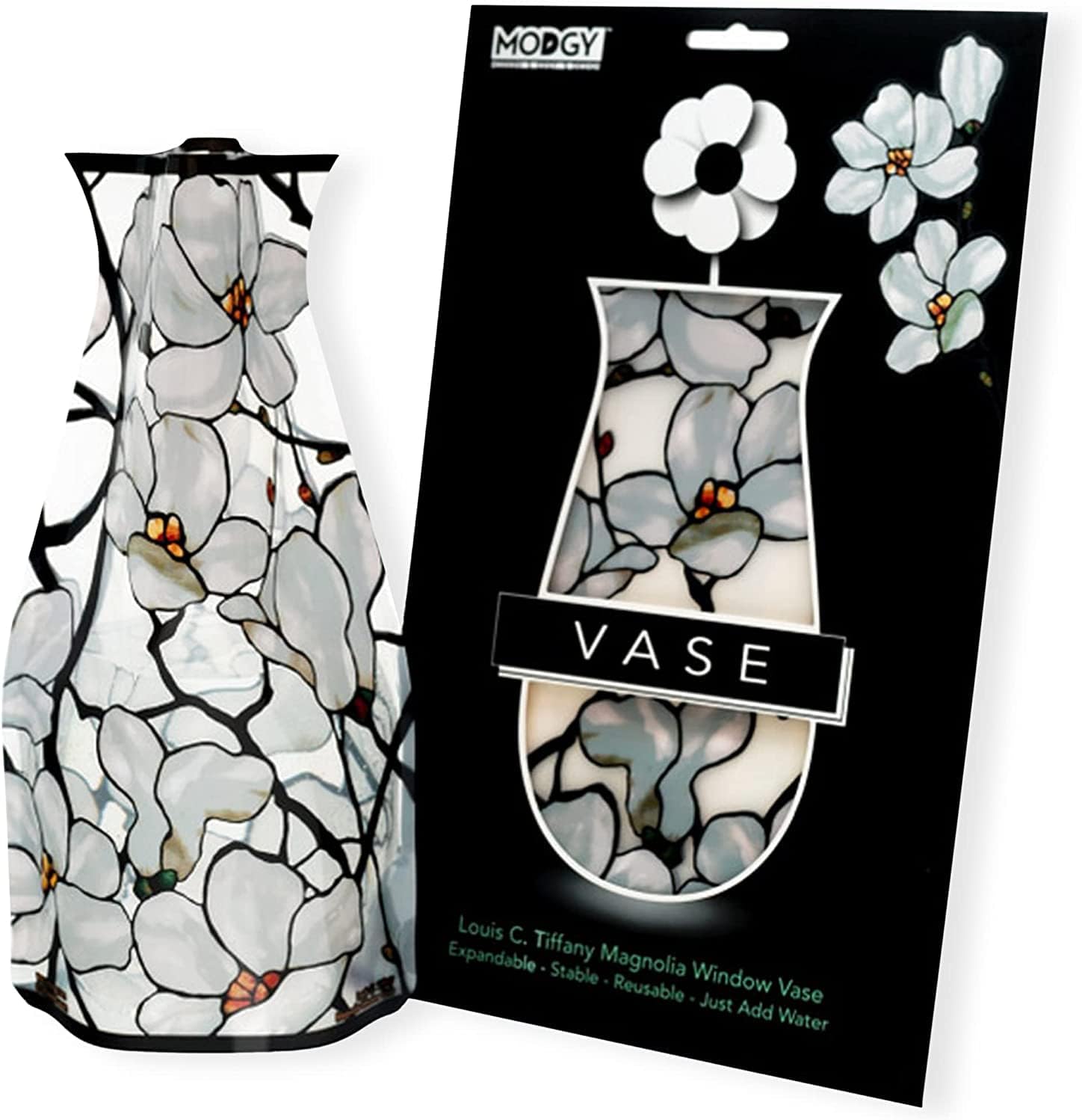 MODGY Collapsible and Expandable Plastic Flower Vase, Unbreakable, Foldable, Decorative Modern Centerpieces, Table Decorations, Louis C. Tiffany Magnolia Window, 1 Pack