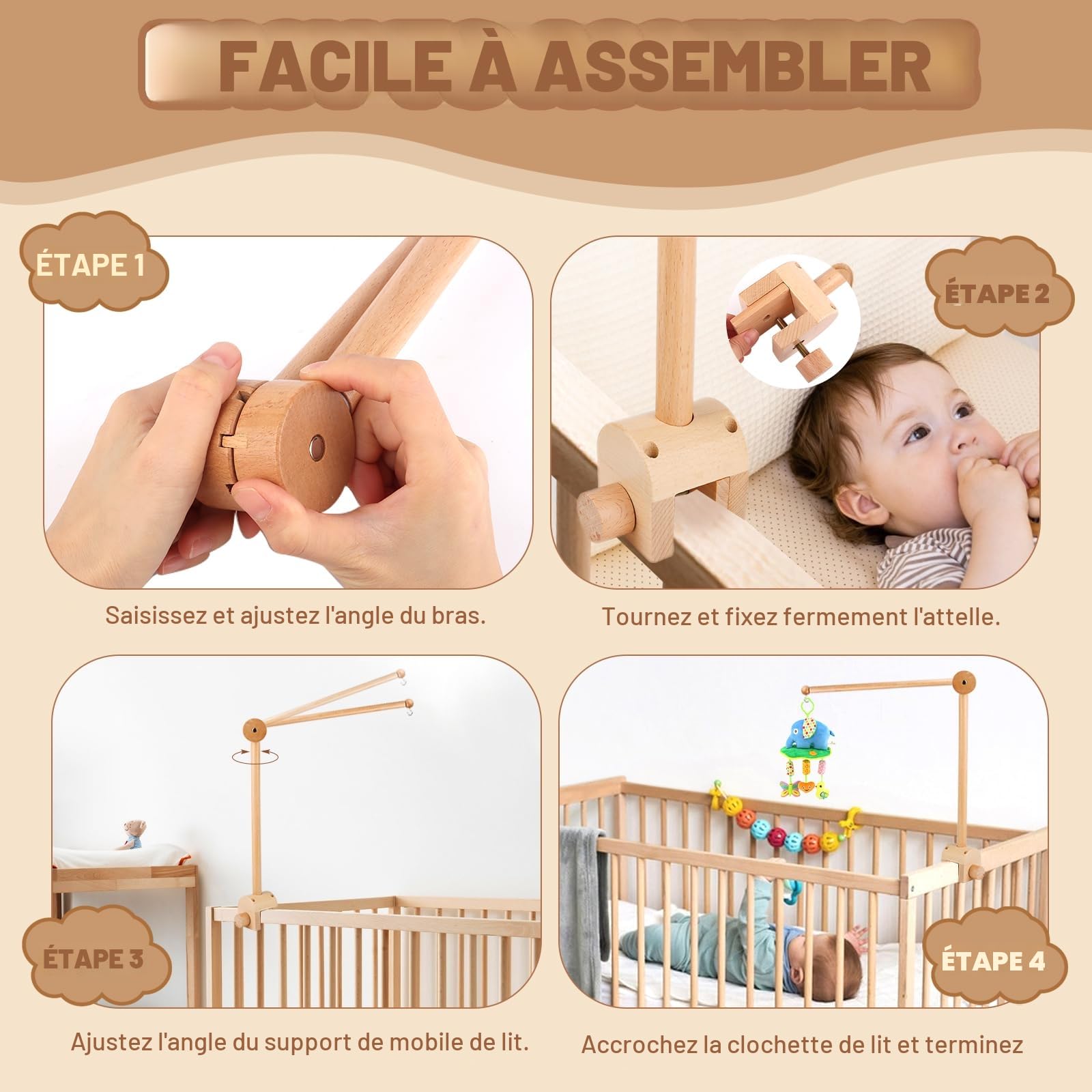 Support mobile réglable pour table à langer pour chambre d'enfant, support mobile en bois pour bébé, support mobile à suspendre, lits d'enfants et tables à langer, jouets