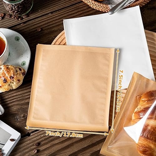 Miniatura 2 de LOEQIAN Paquete de 300 bolsas de donas a prueba de grasa, bolsas de panadería con ventana, bolsa de papel kraft plana de 7.5 x 7 pulgadas para