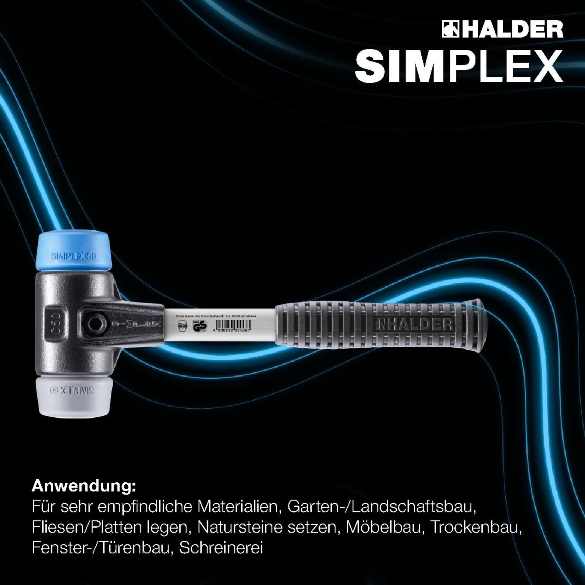 SIMPLEX-Schonhammer, TPE-soft/TPE-mid; mit verstärktem Tempergussgehäuse und Fiberglasstiel | D=50 mm | 3713.050