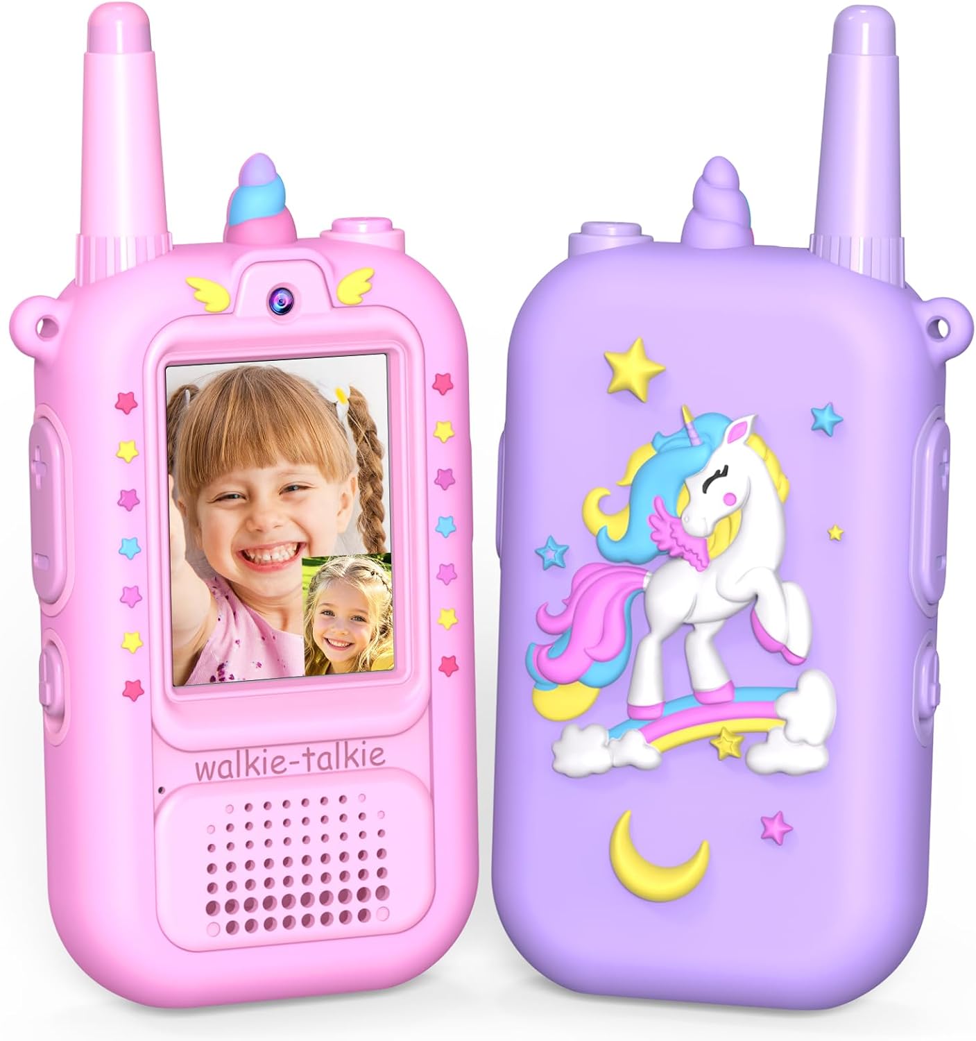 Video Unicorn Walkie Talkies for Girls: Wootoy 2 Pack Rechargeable Kids Walkie Talkies Toys for 3 4 5-7 Year Old Girl Birthday Gifts for 4 5 6 7 8-10 Year Old Kid Gift Toy Age 3-5 Indoor Hiking Travel