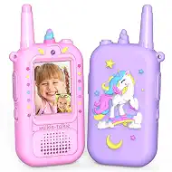 Video Unicorn Walkie Talkies for Girls: 2 Pack Rechargeable Kids Walkie Talkies Toys for 3 4 5-7 Year Old Girl Birthday Gifts for 4 5 6 7 8-10 Year Old Kid Gift Toy Age 3-5 Indoor Hiking Travel
